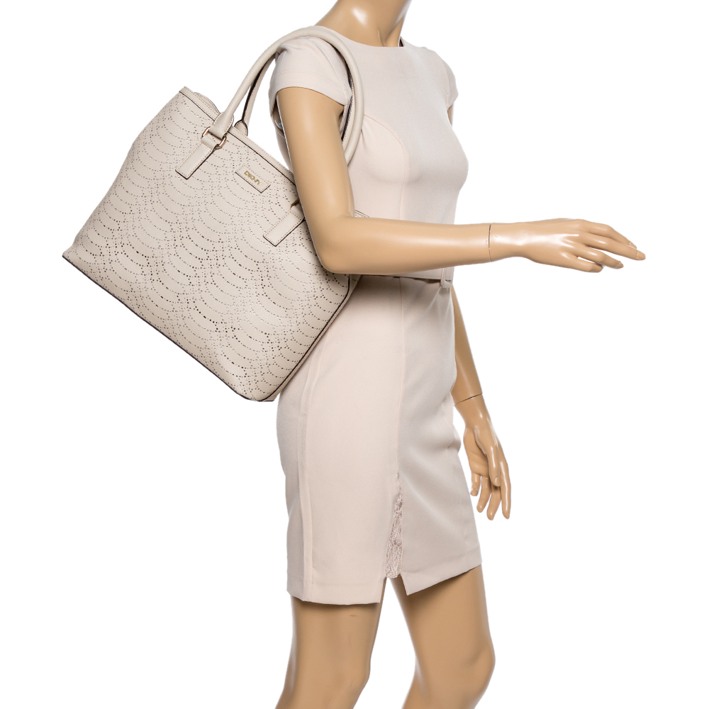 

DKNY Light Beige Perforated Leather Tote