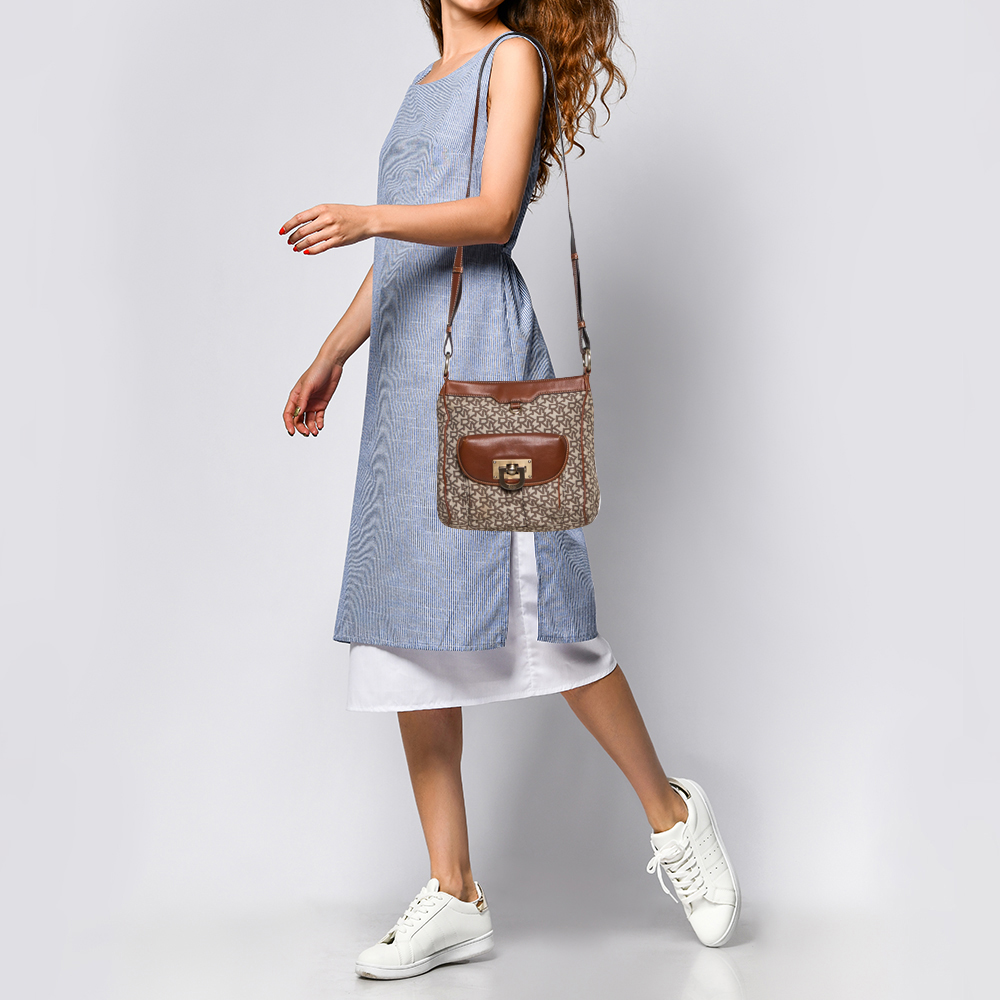 

DKNY Brown Signature Canvas and Leather Trim Messenger Bag