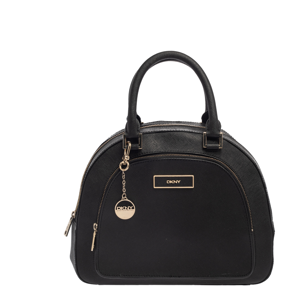 Click to view more detailed imagery on our partner's website Pre-owned Dkny Black Leather Front Pocket Dome Satchel