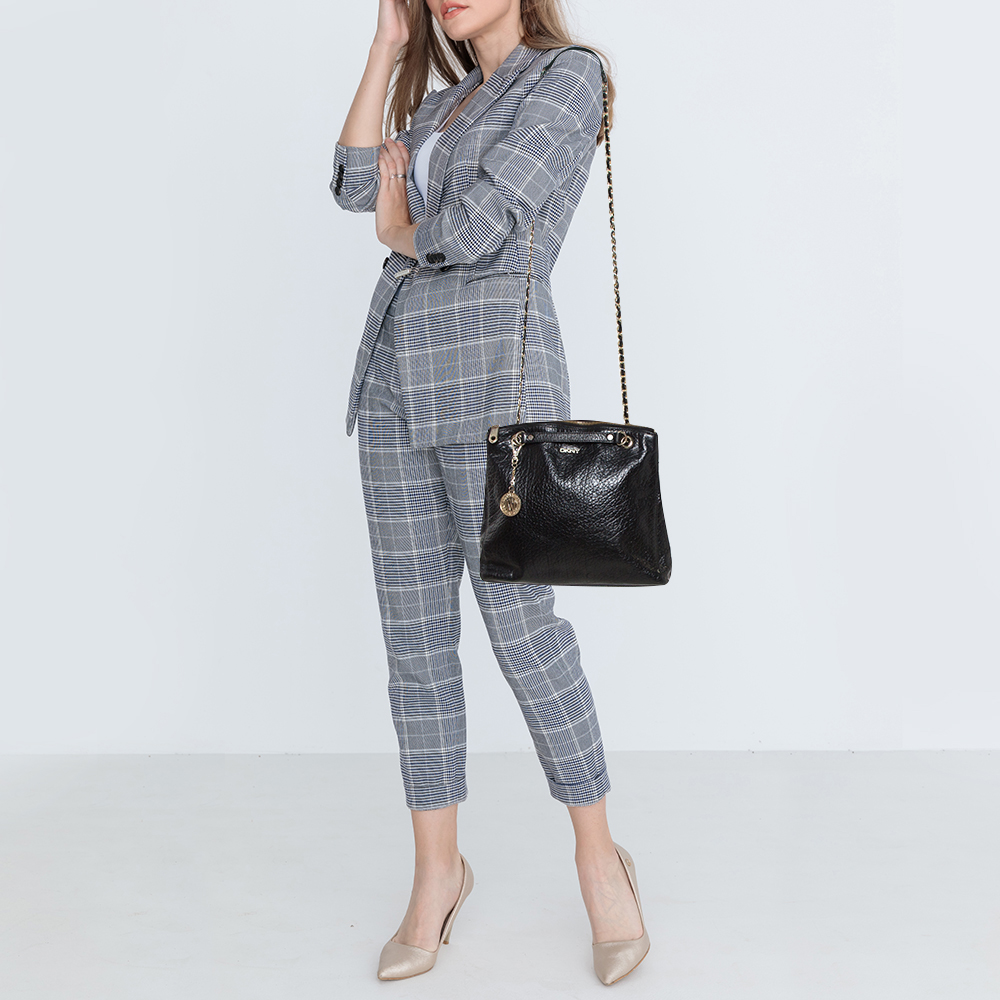 

DKNY Black Leather Top Zip Chain Shoulder Bag