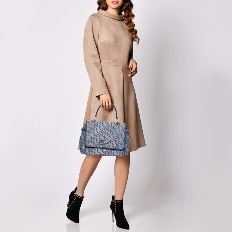 

DKNY Blue/White Canvas and Leather Top Handle Bag