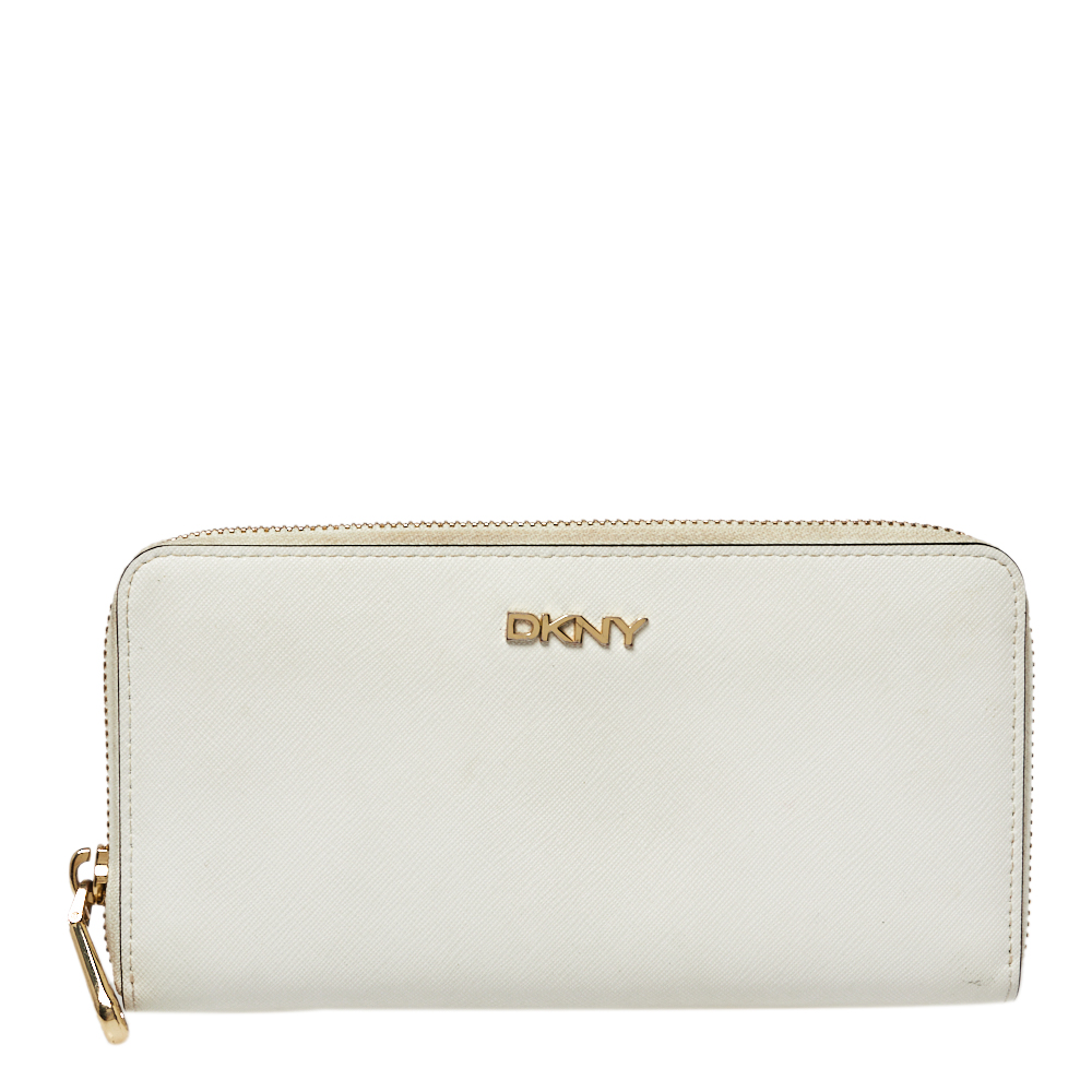 

Dkny White Saffiano Leather Zip Around Continental Wallet
