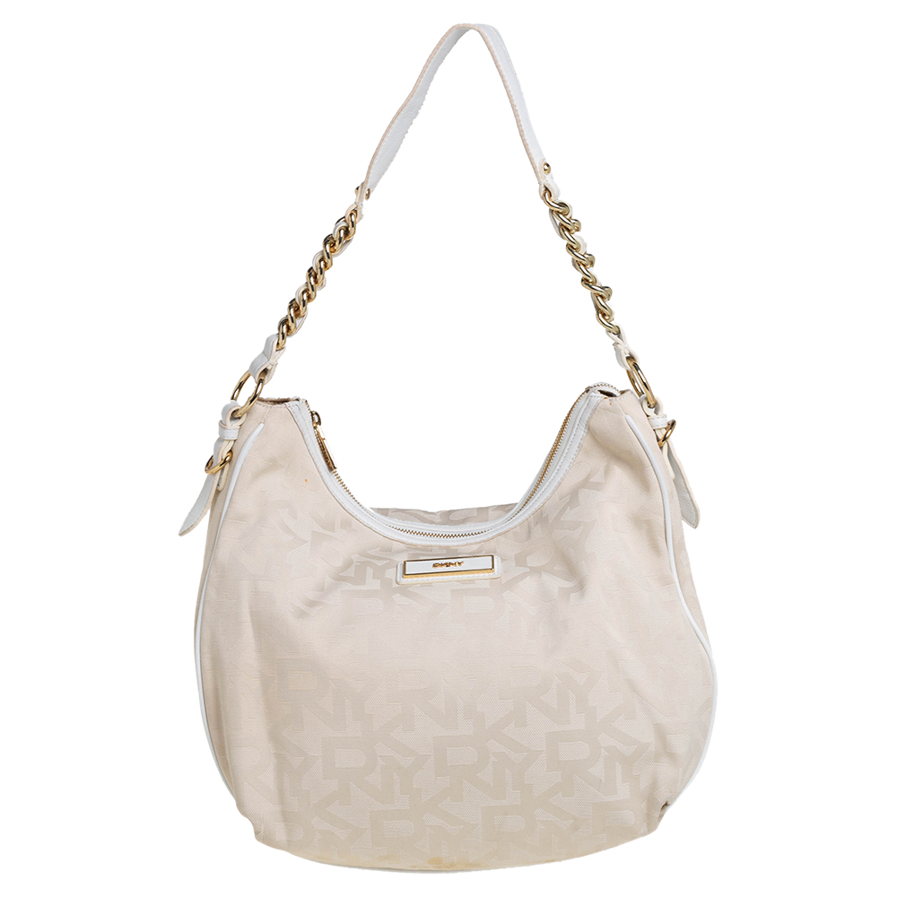 Pre-owned Dkny Cream Signature Canvas Hobo