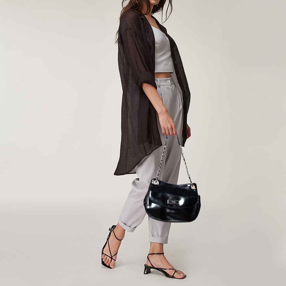 

DKNY Black Faux Leather Flap Chain Shoulder Bag