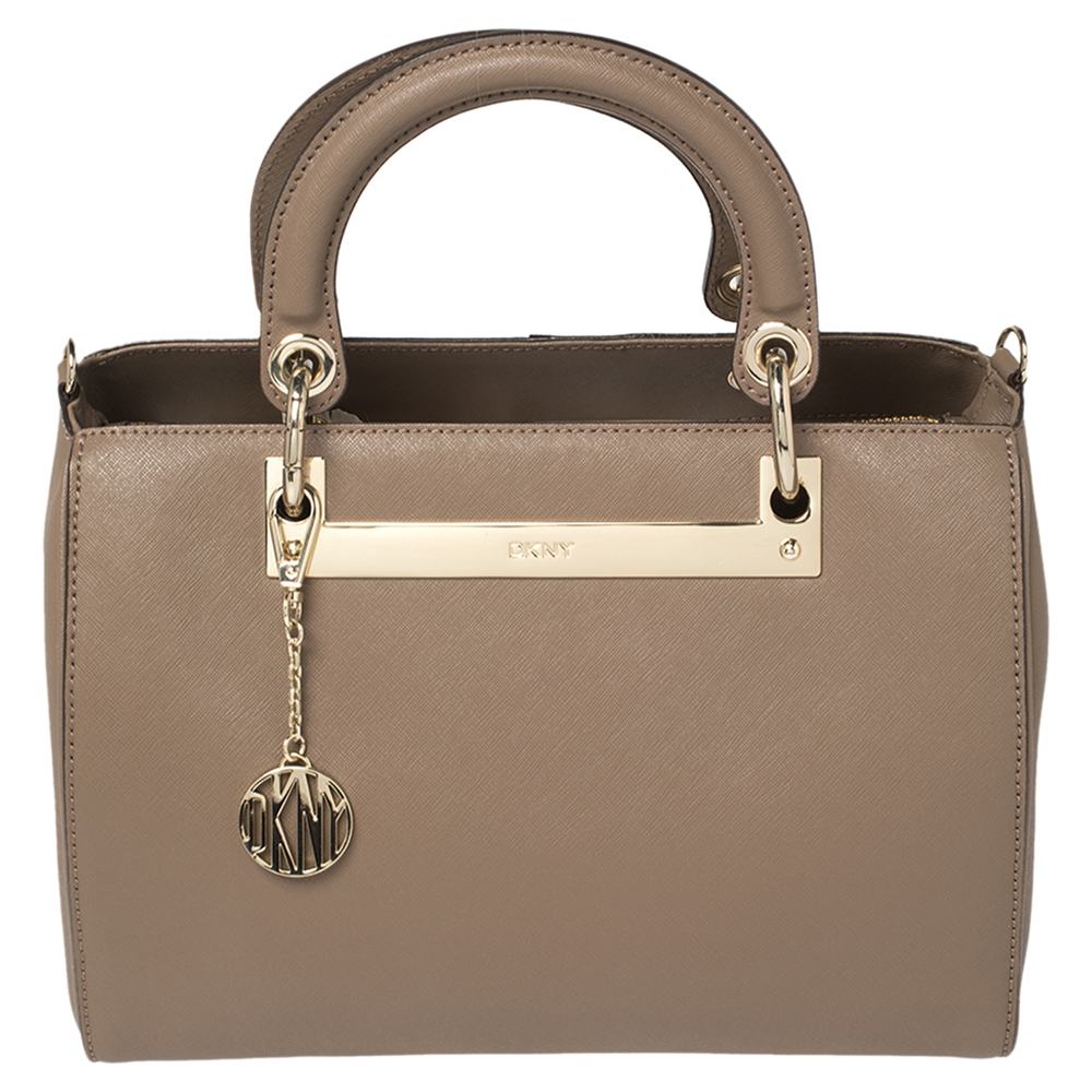 Pre Owned Dkny Dark Beige Leather Bryant Park Satchel