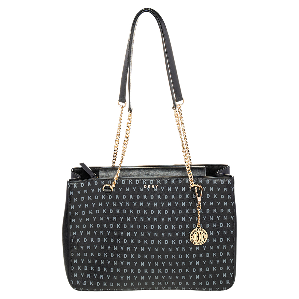

DKNY Black Signature Leather Chain Tote