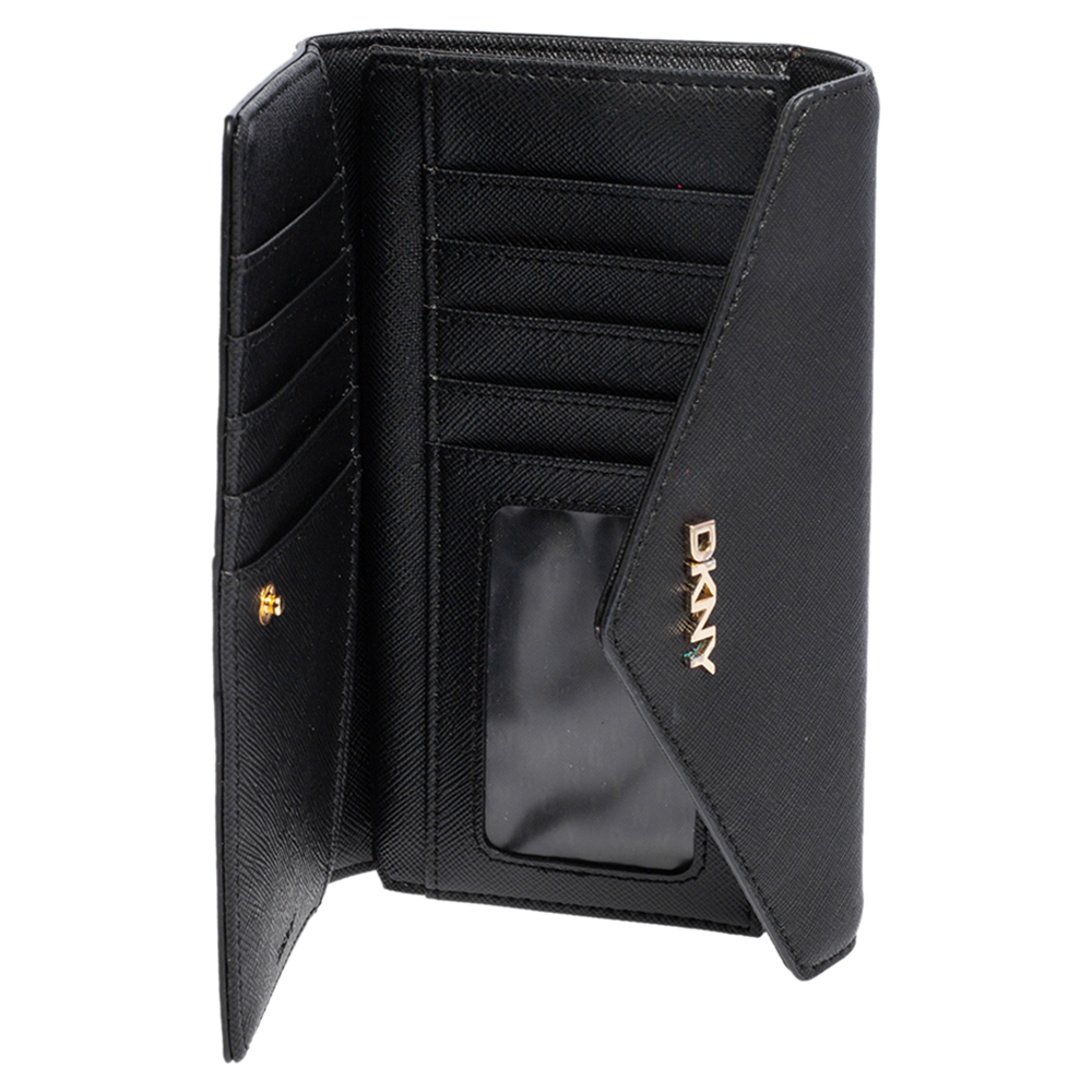 

DKNY Black Saffiano Leather Envelope Flap Continental Wallet