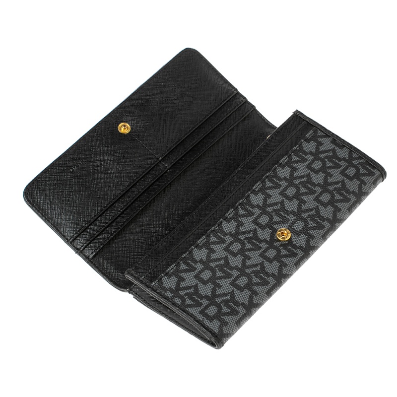 

Dkny Black/Grey Signature Coated Canvas and Leather Continental Flap Wallet