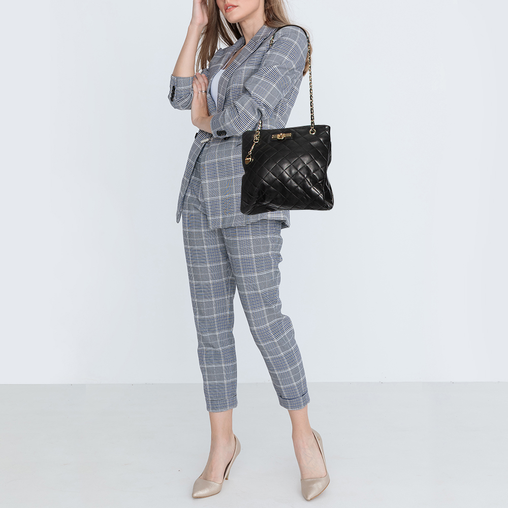 

DKNY Black Quilted Leather Chain Tote