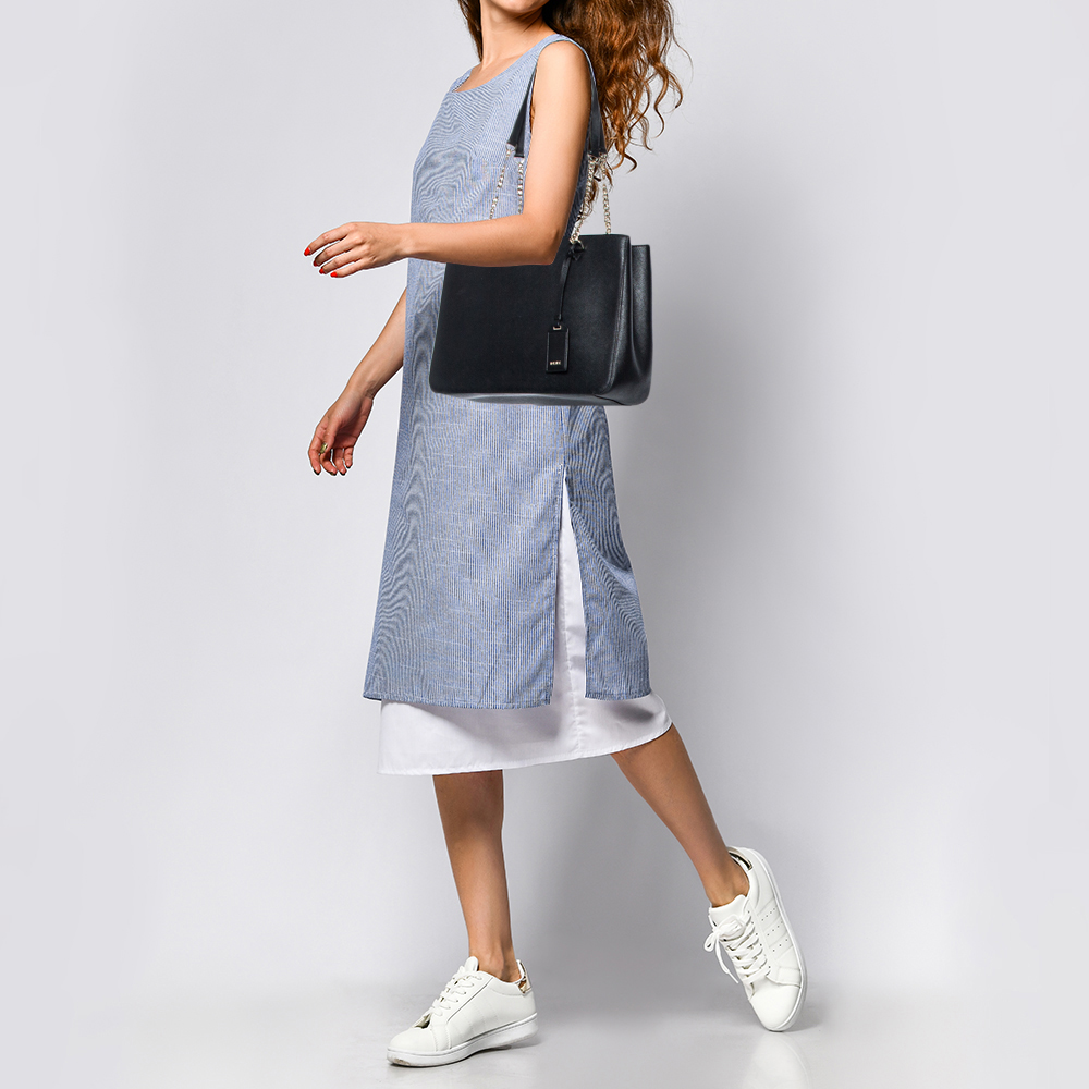 

DKNY Black Leather Large Bryant Park Chain Tote