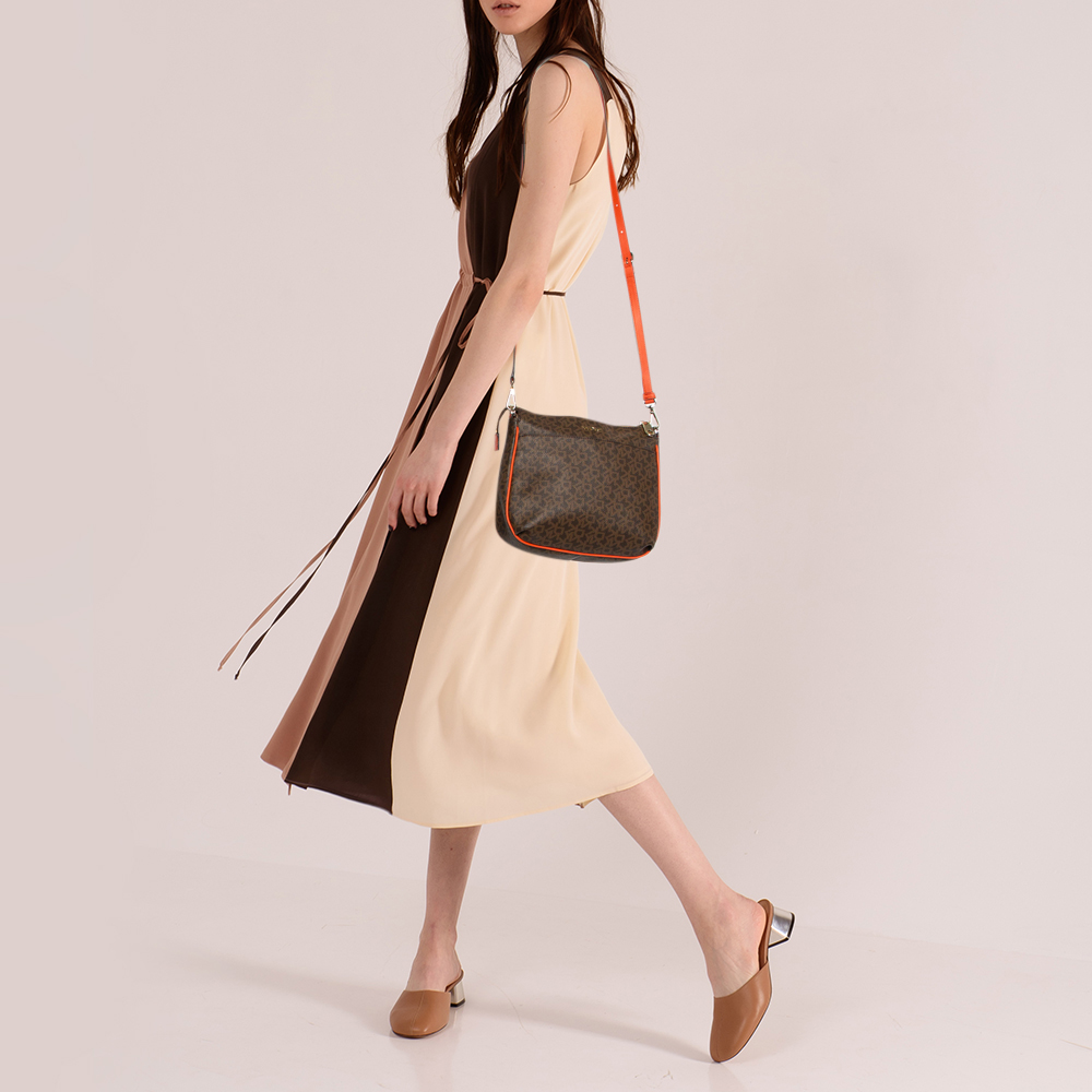 

Dkny Orange/Brown Signature Coated Canvas and Leather Trim Messenger