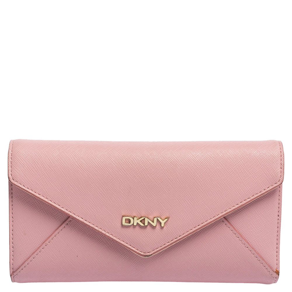 

Dkny Pink Saffiano Leather Envelope Flap Wallet
