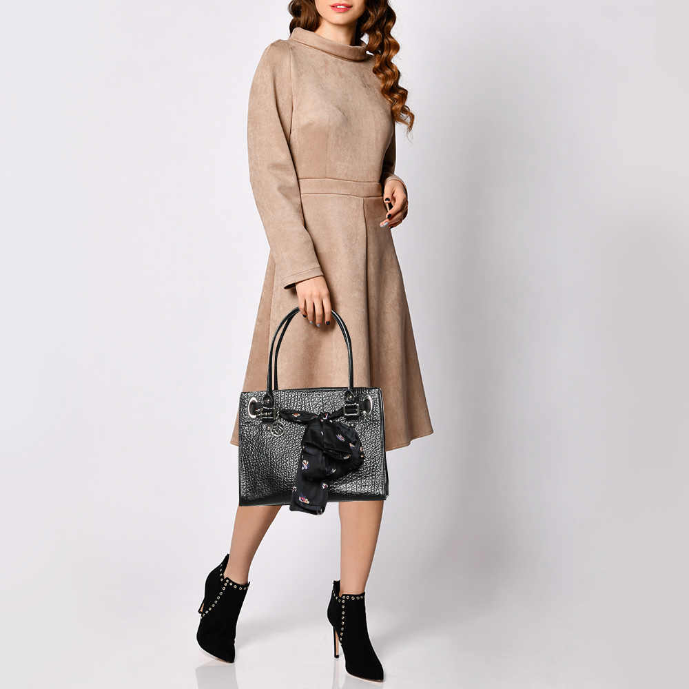 

DKNY Black Leather Scarf Tote