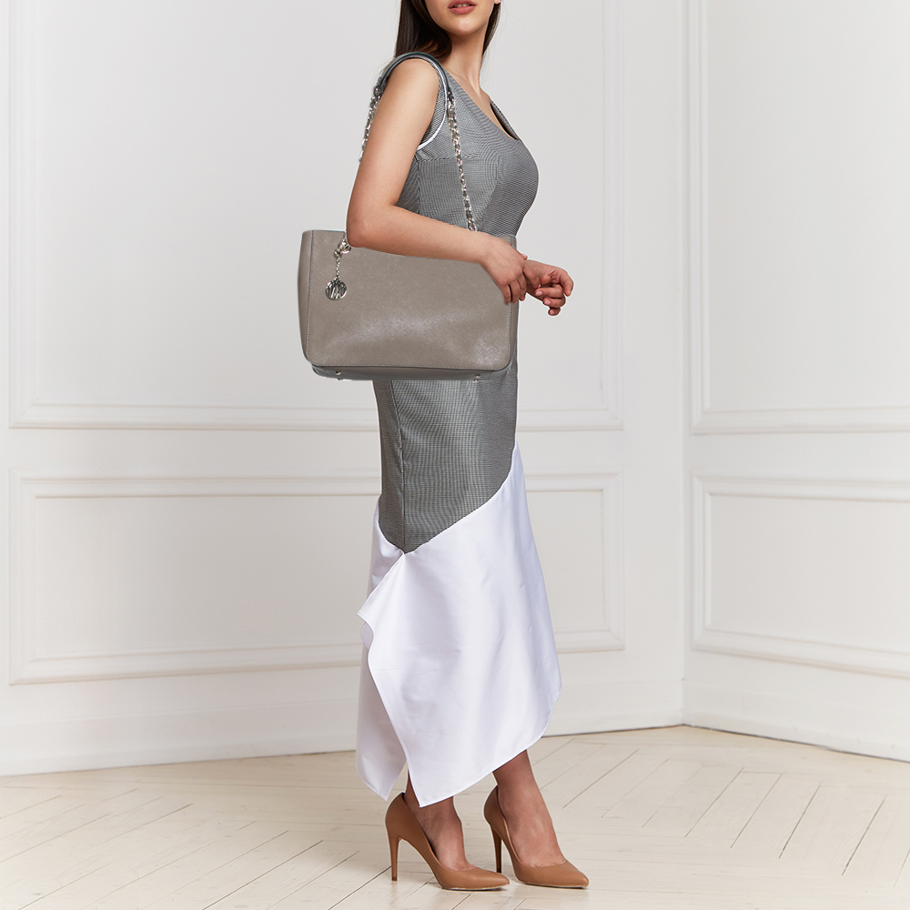 

DKNY Grey Saffiano Leather Bryant Park Chain Tote