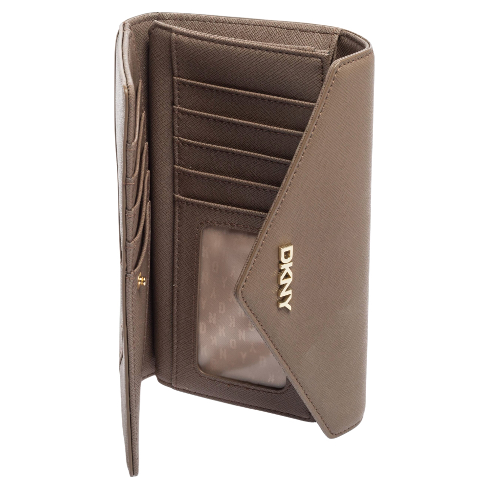 

DKNY Dark Beige Saffiano Leather Envelope Flap Continental Wallet