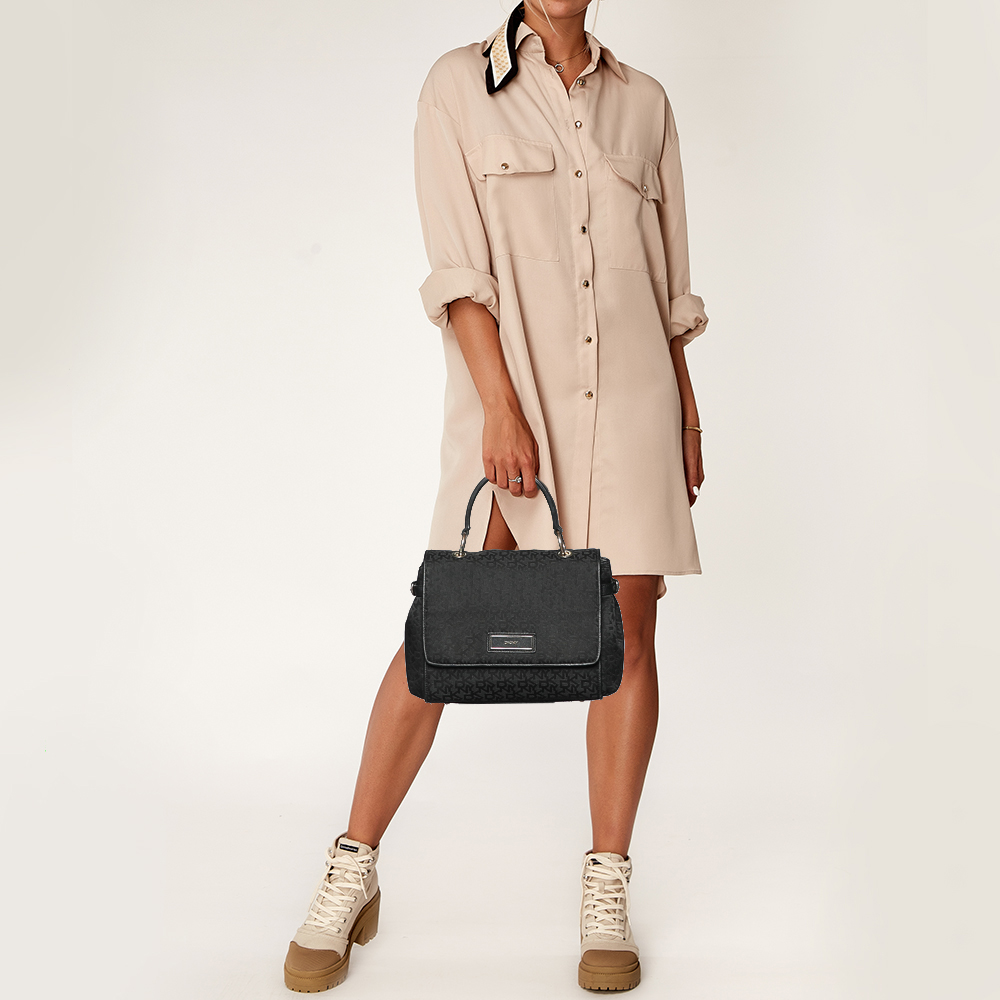 

DKNY Black Monogram Canvas And Leather Top Handle Bag