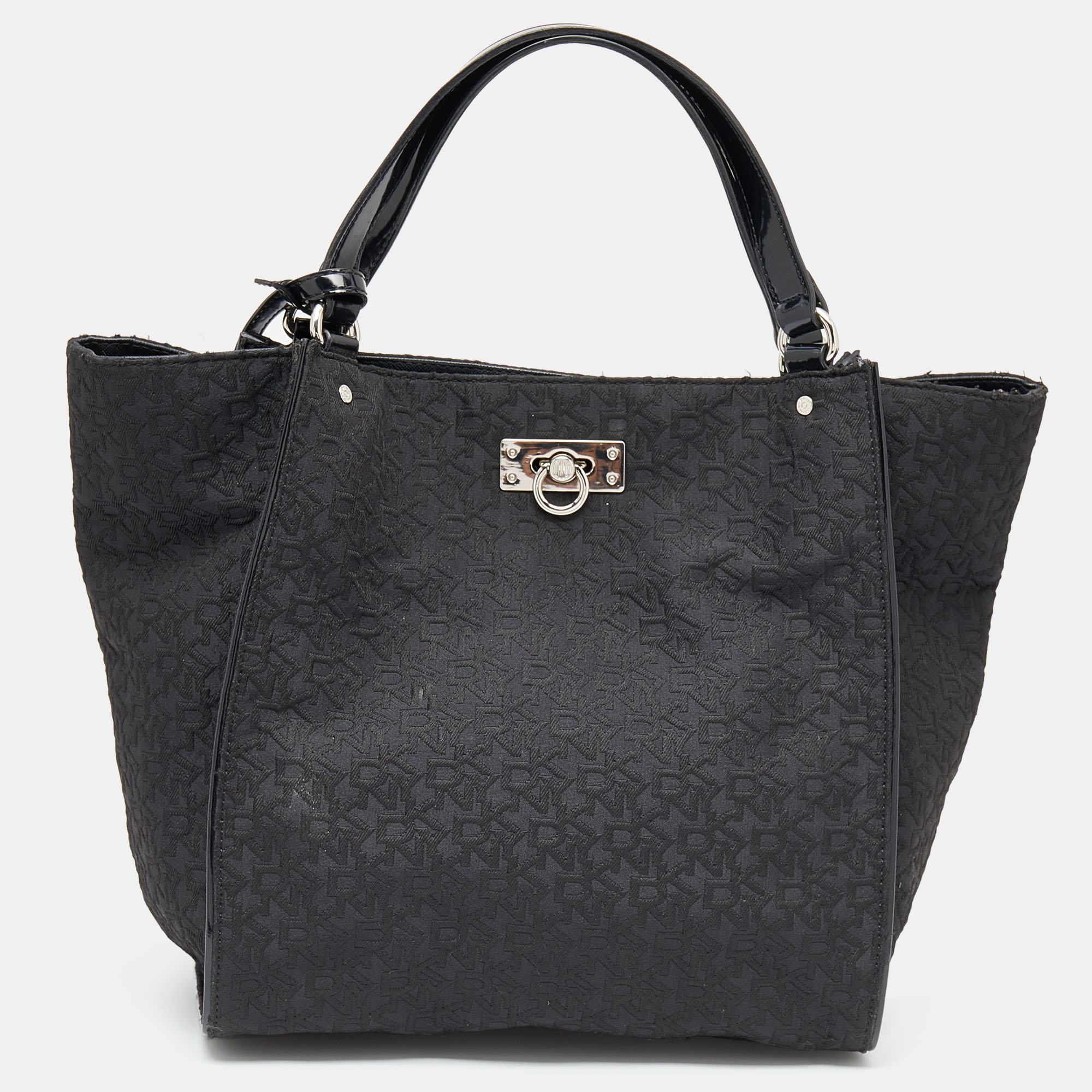

DKNY Black Monogram Canvas And Patent Leather Tote