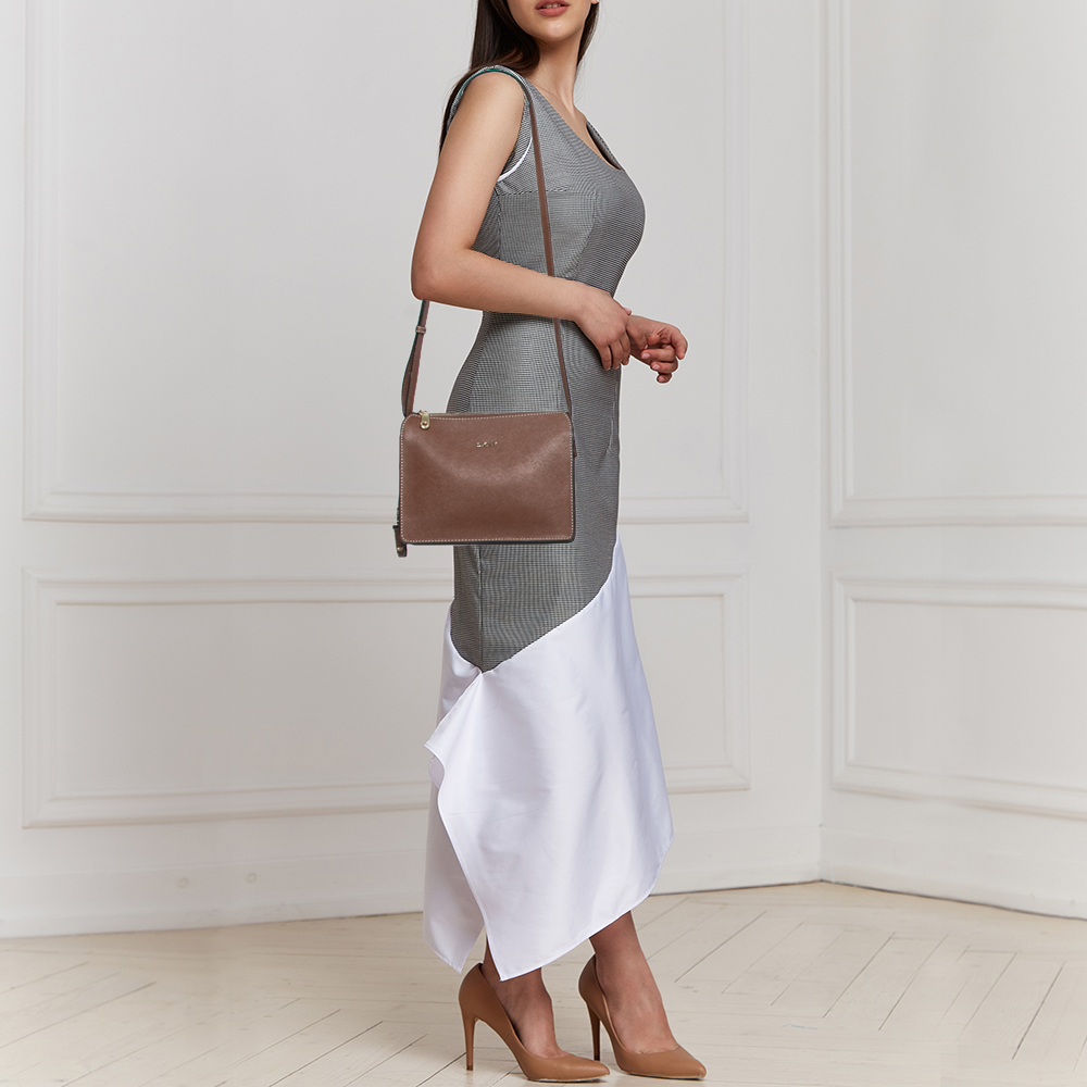 

DKNY Brown Leather Ava Zip Crossbody Bag