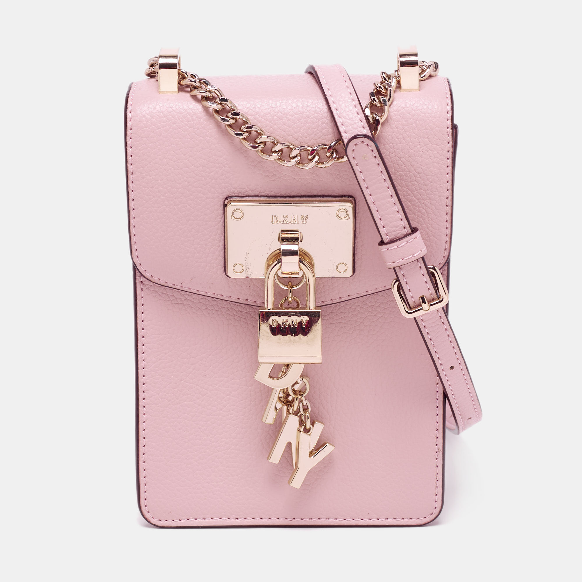 Pre-owned Dkny Powder Pink Leather Elisa Phone Crossbody Bag | ModeSens