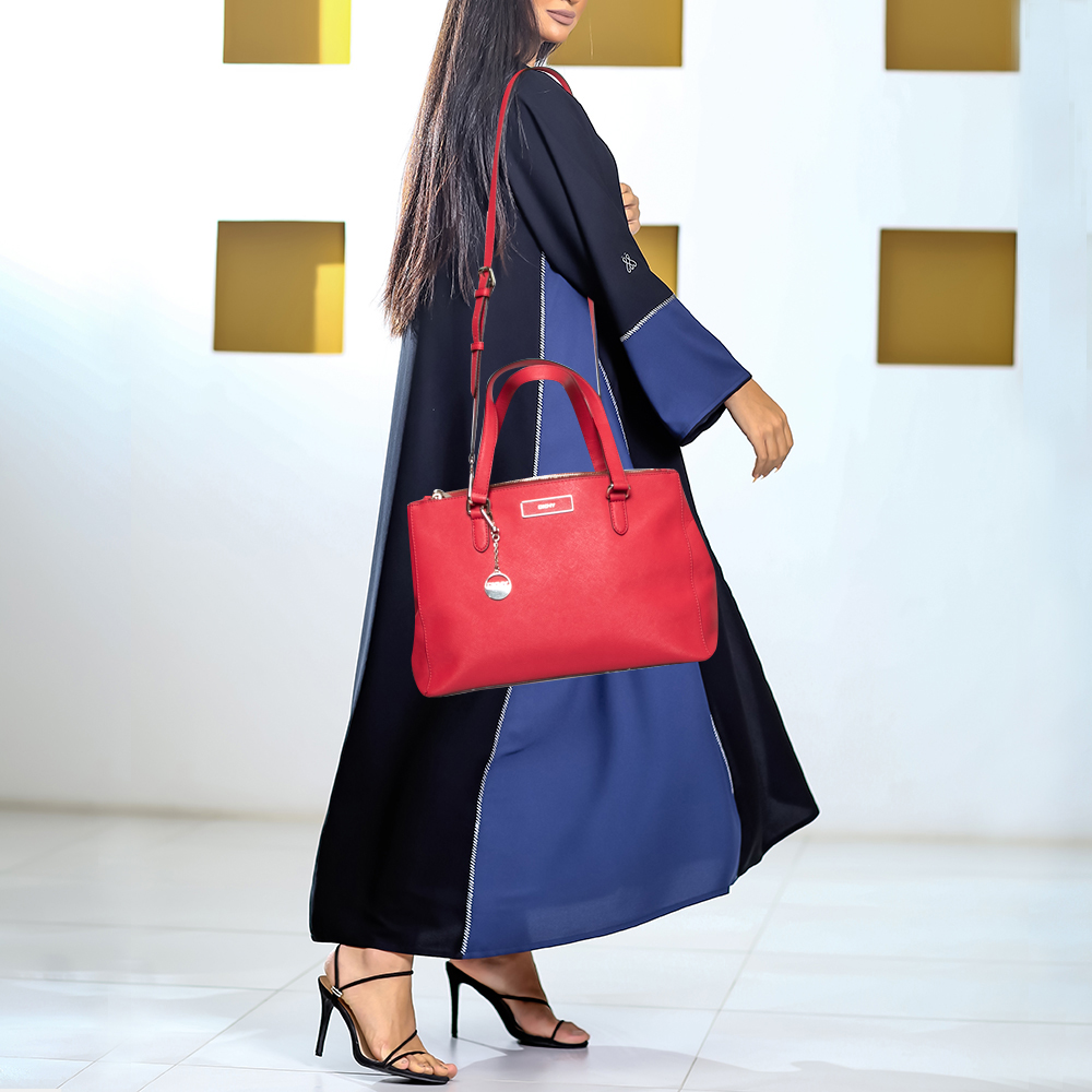 

DKNY Red Leather Double Zip Tote