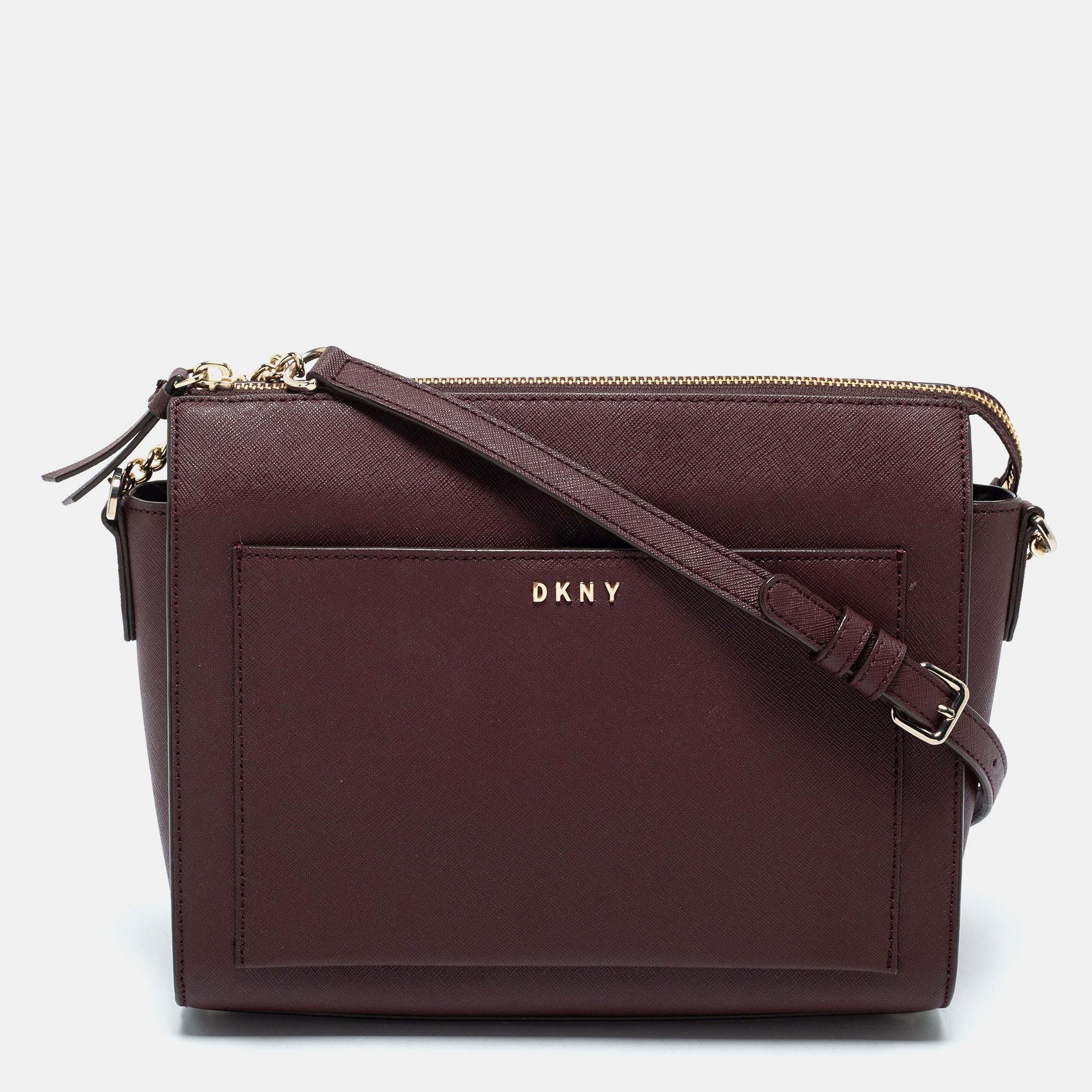 Pre-owned Dkny Burgundy Leather Zip Crossbody Bag