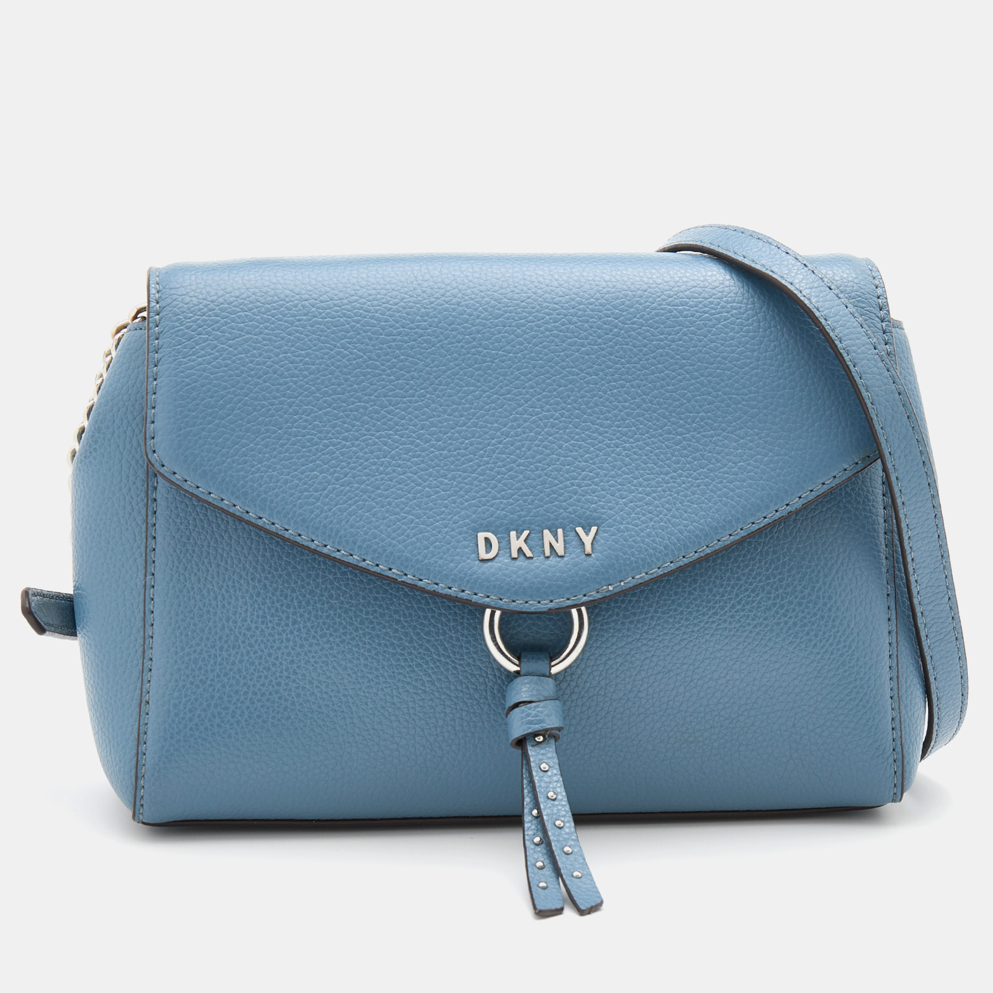 Pre-owned Dkny Light Blue Leather Lola Flap Shoulder Bag