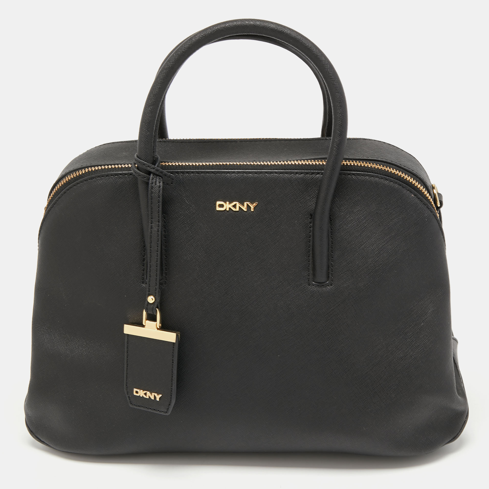 Pre-owned Dkny Black Saffiano Leather Double Zip Satchel