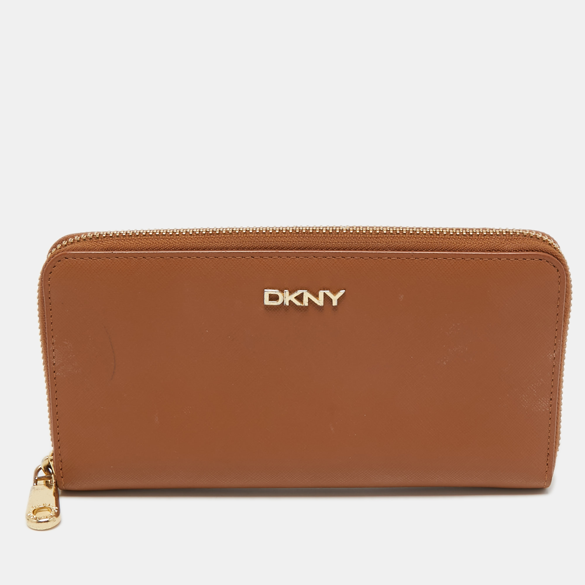 Pre-owned Dkny Brown Leather Zip Around Wallet