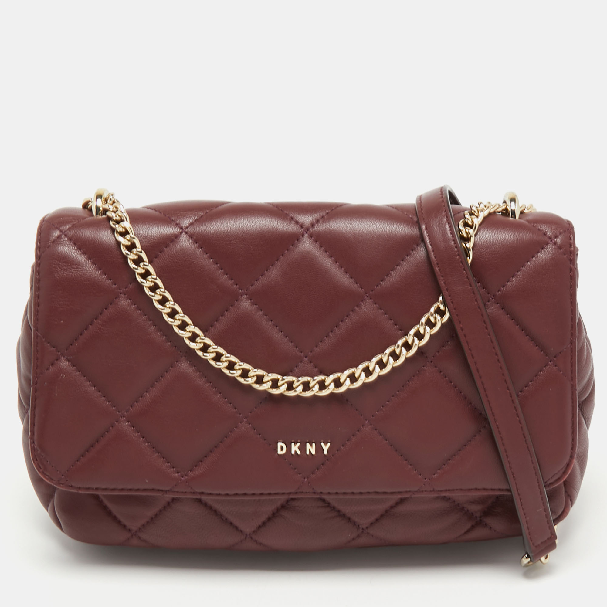 Pre-owned Dkny Burgundy Quilted Leather Flap Shoulder Bag