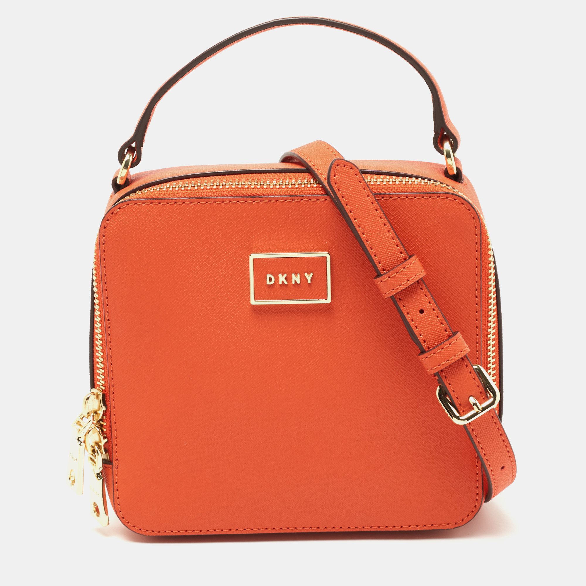 Pre-owned Dkny Orange Saffiano Leather Crossbody Bag