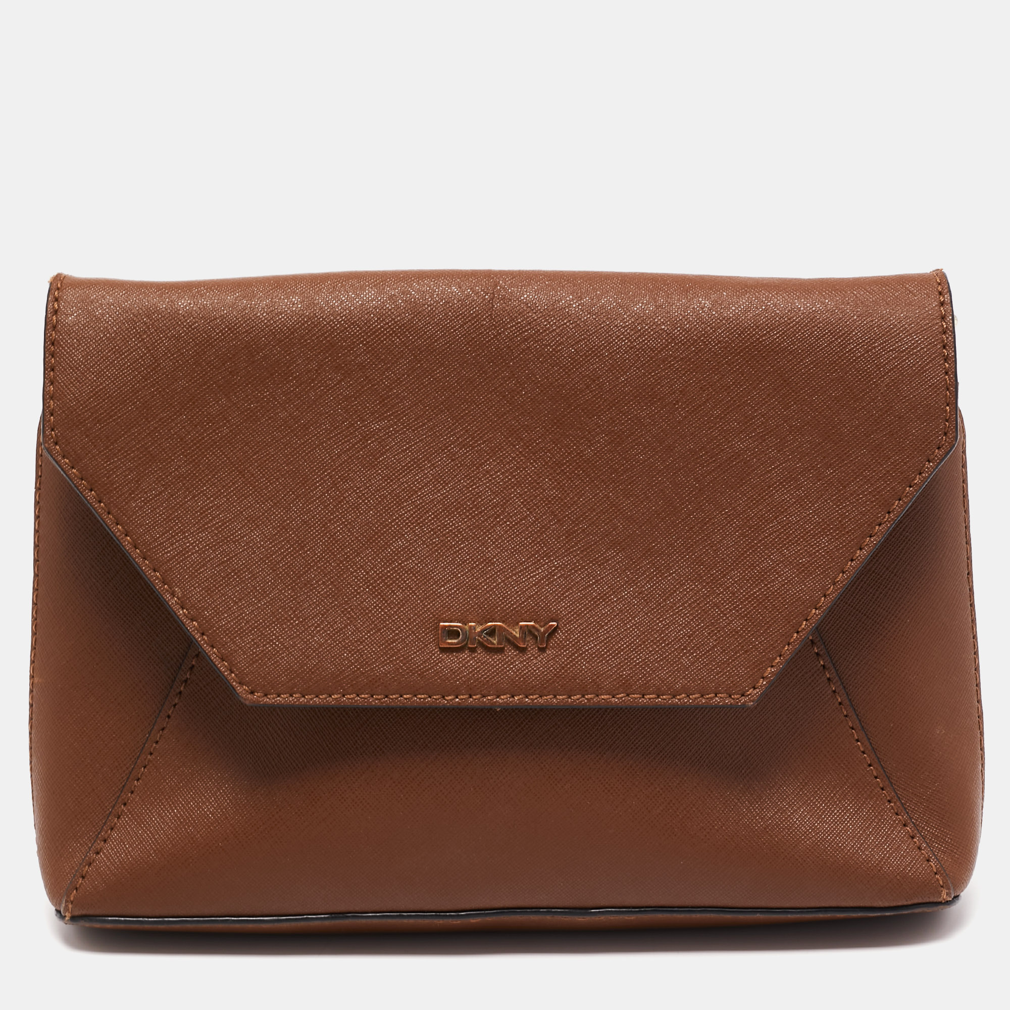 Pre-owned Dkny Brown Leather Envelope Strap Pouch