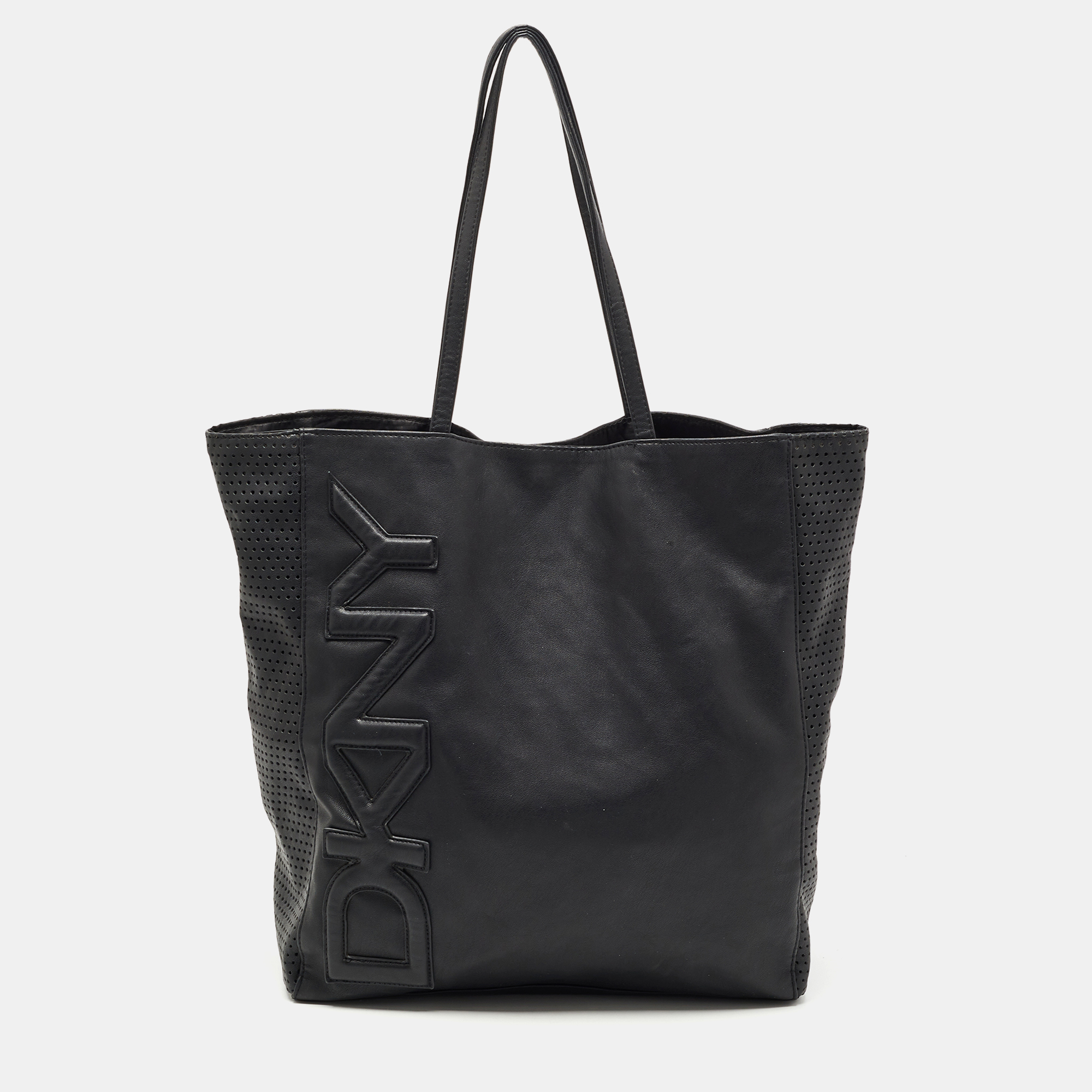 Pre-owned Dkny Black Perforated Leather Shopper Tote