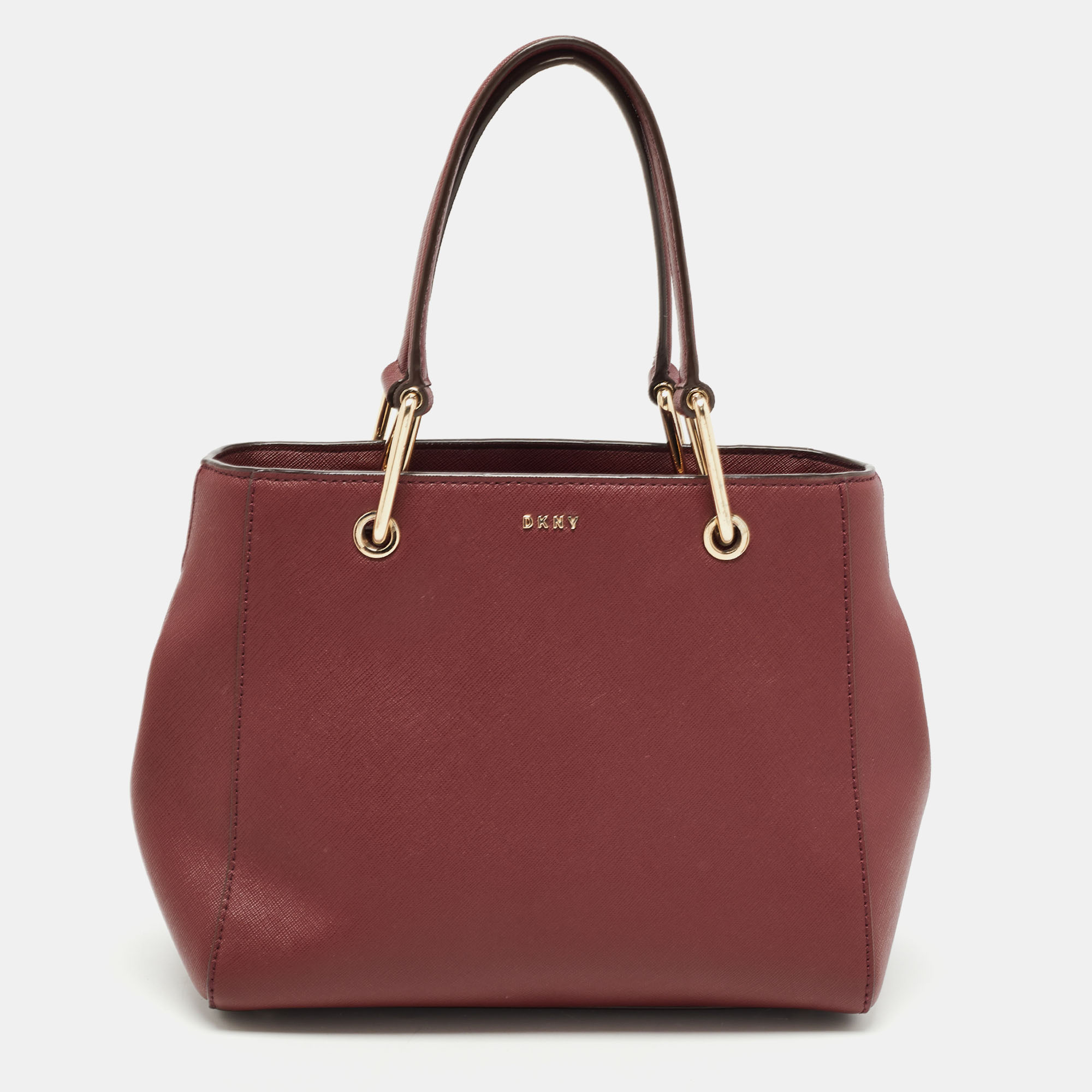 Pre-owned Dkny Burgundy Saffiano Leather Middle Zip Tote
