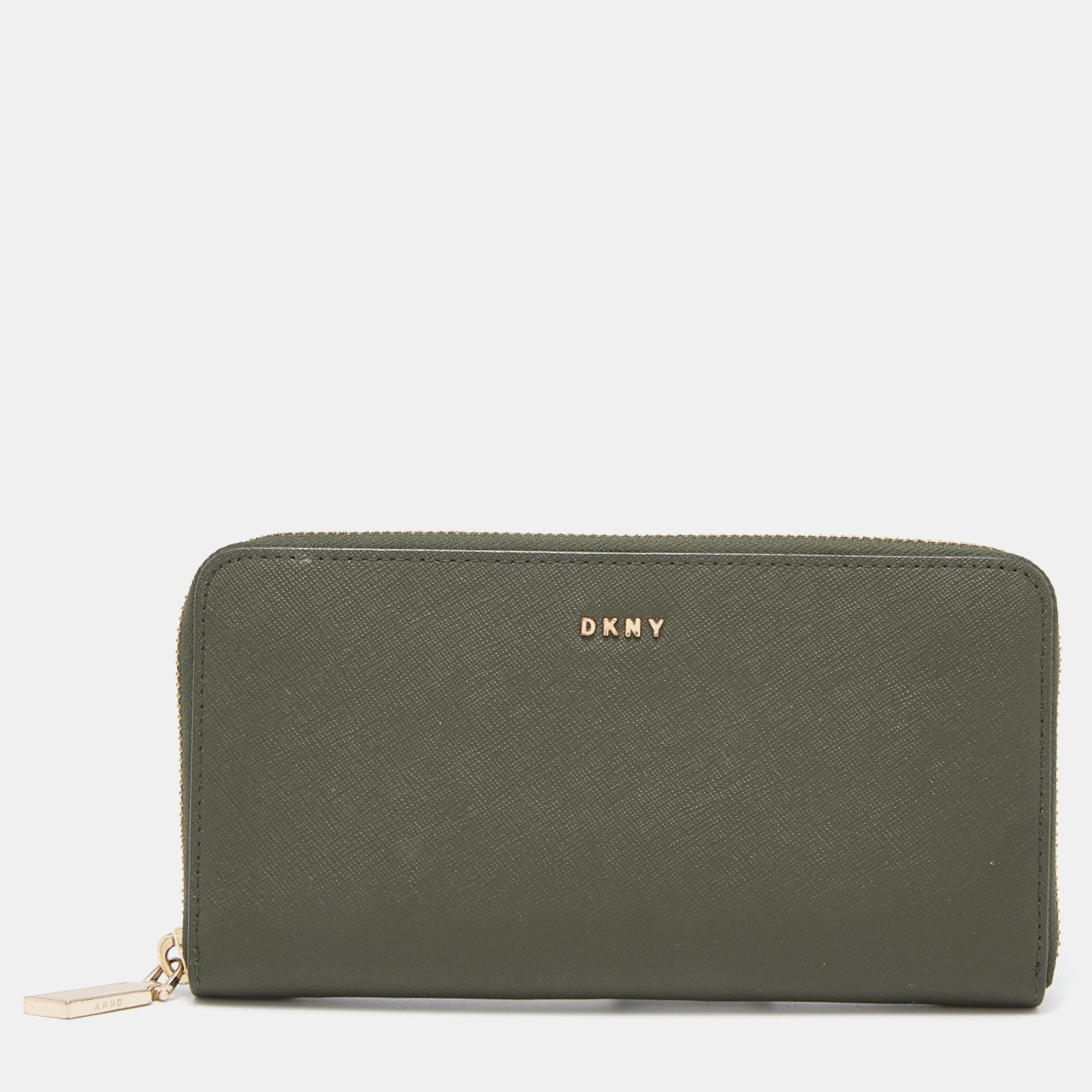 Pre-owned Dkny Green Leather Zip Around Wallet
