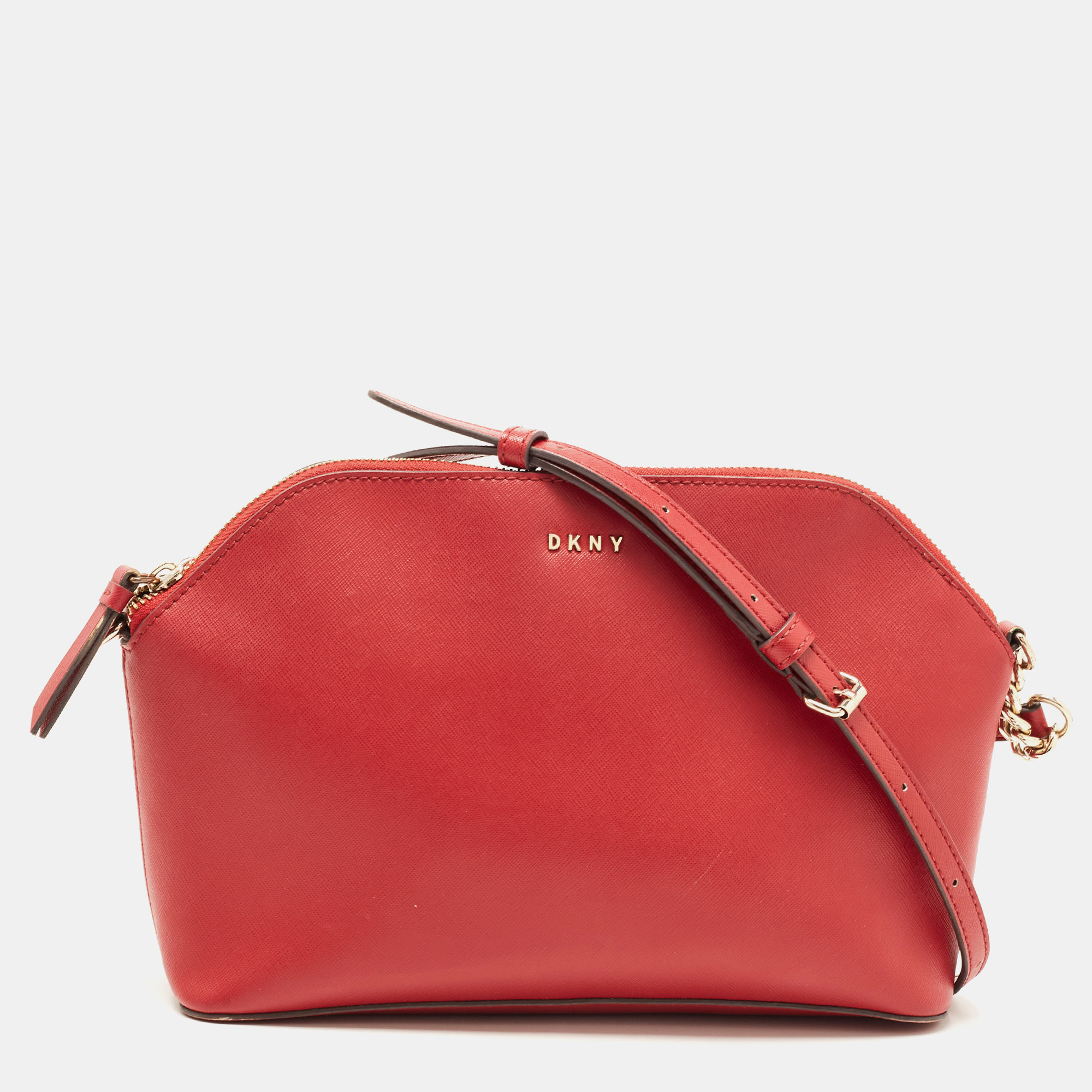 Pre-owned Dkny Red Leather Dome Crossbody Bag