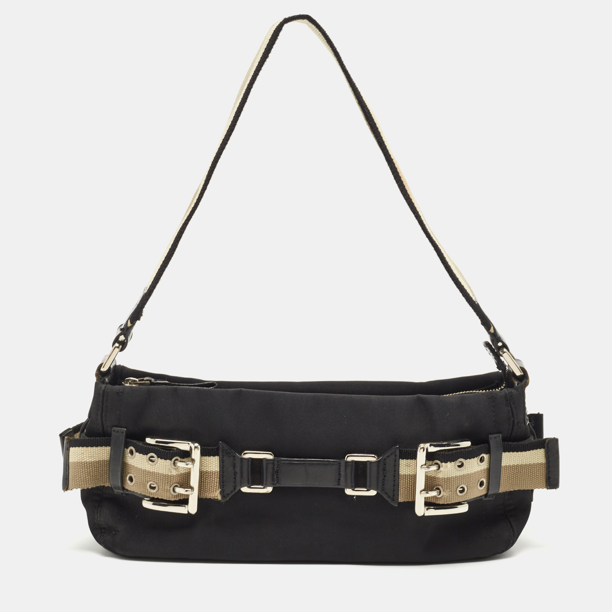 

Dkny Black Canvas Buckle Embellished Shoulder Bag