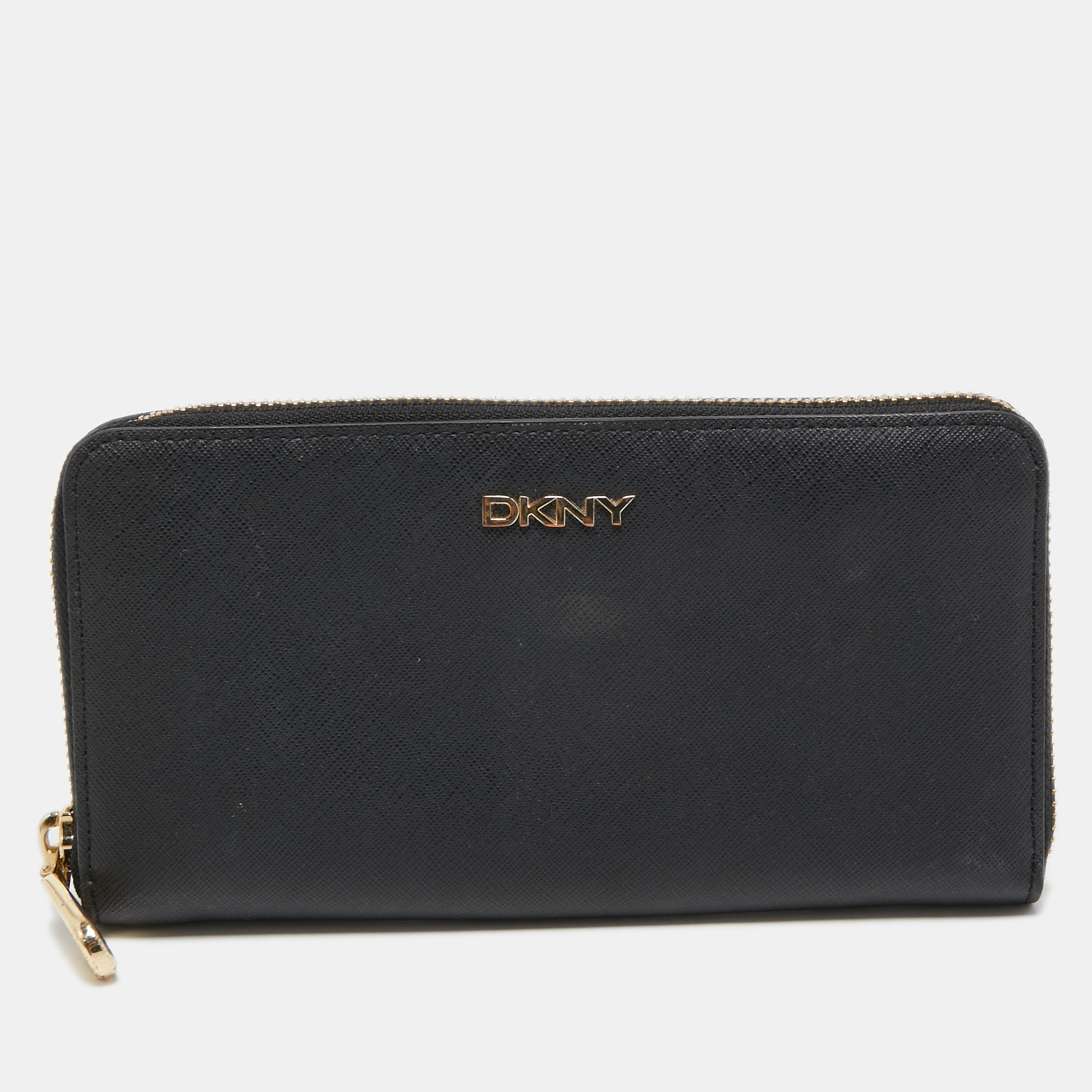 Pre-owned Dkny Black Leather Bryant Park Zip Around Wallet