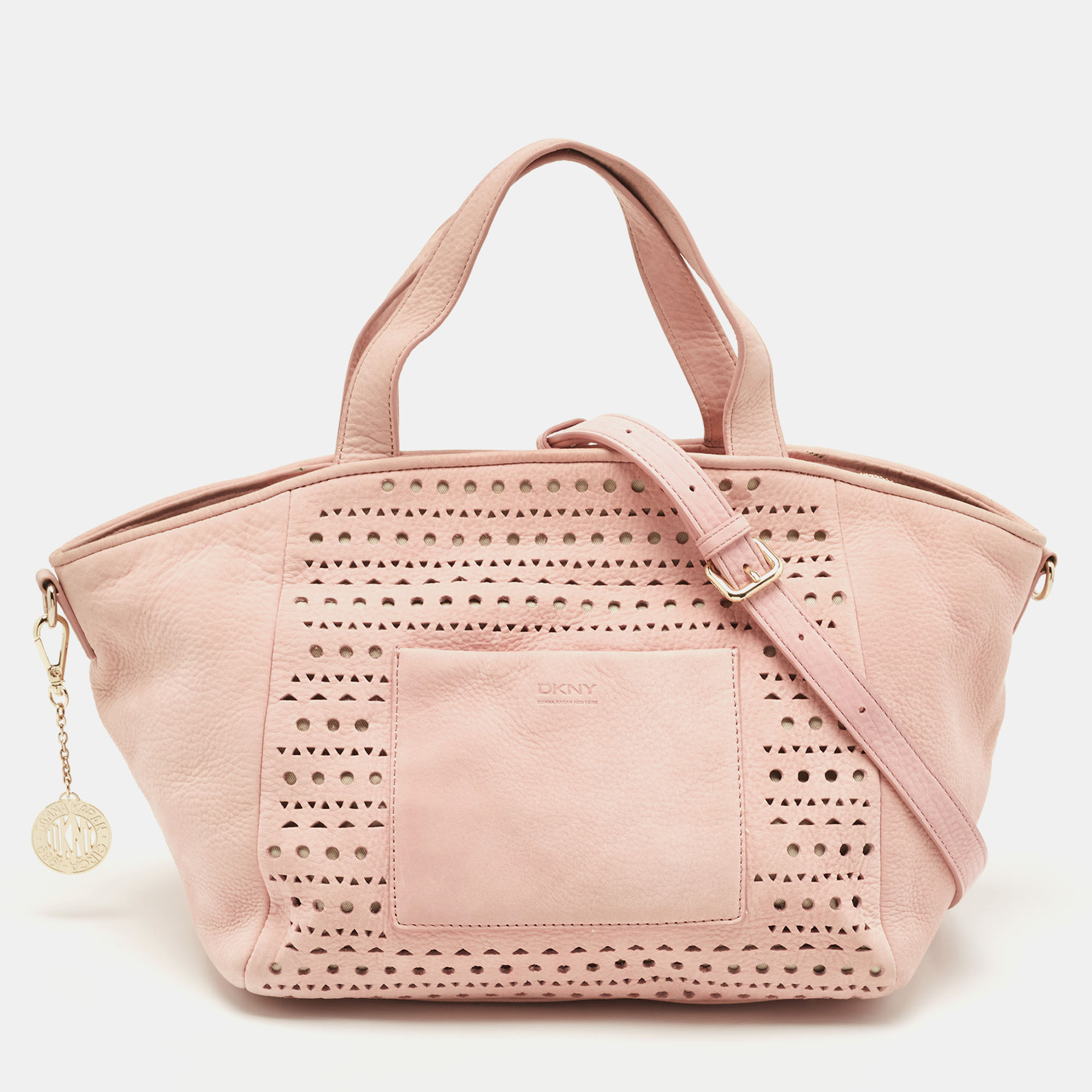 Pre-owned Dkny Pink Perforated Nubuck Tote