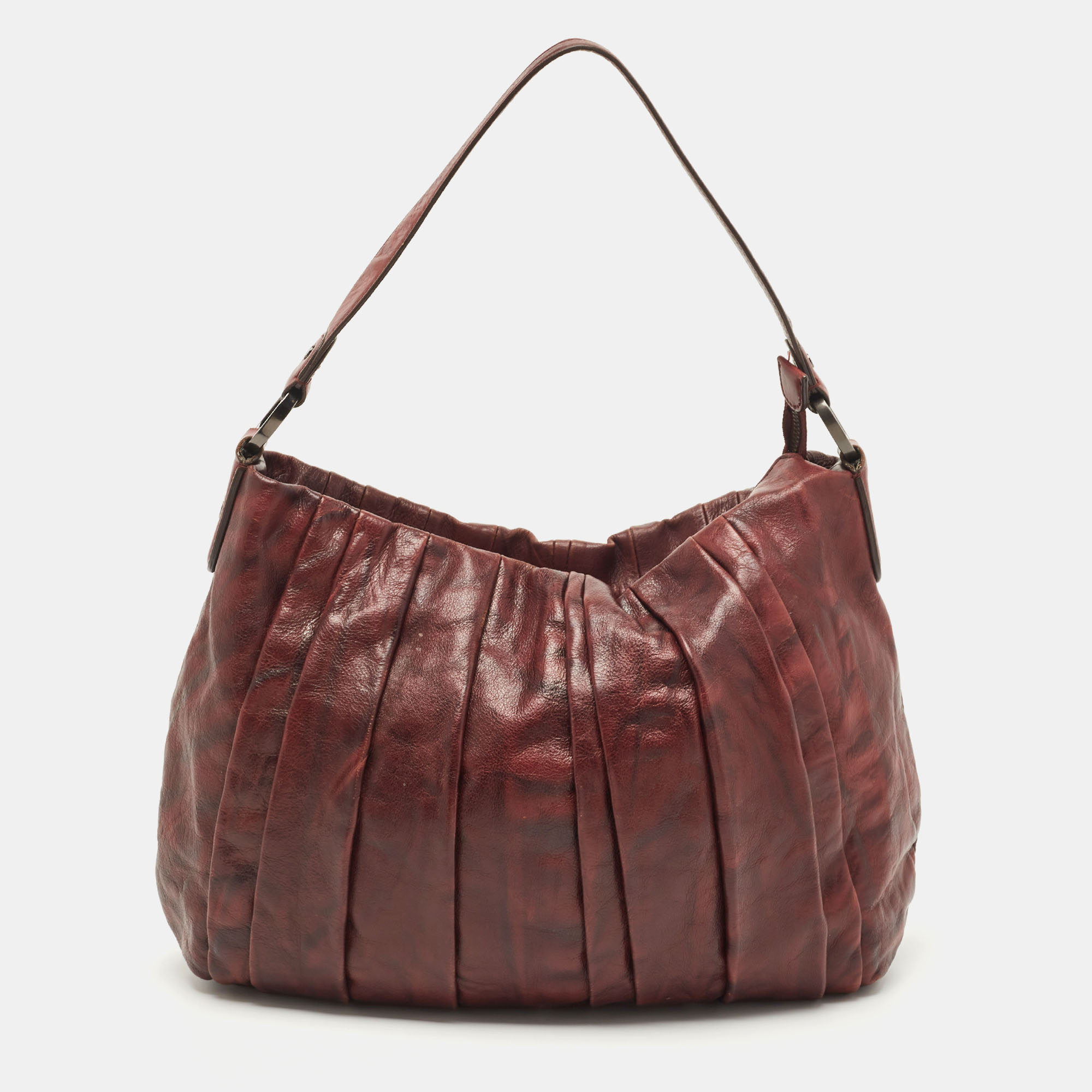 Pre-owned Dkny Burgundy Pleated Leather Hobo