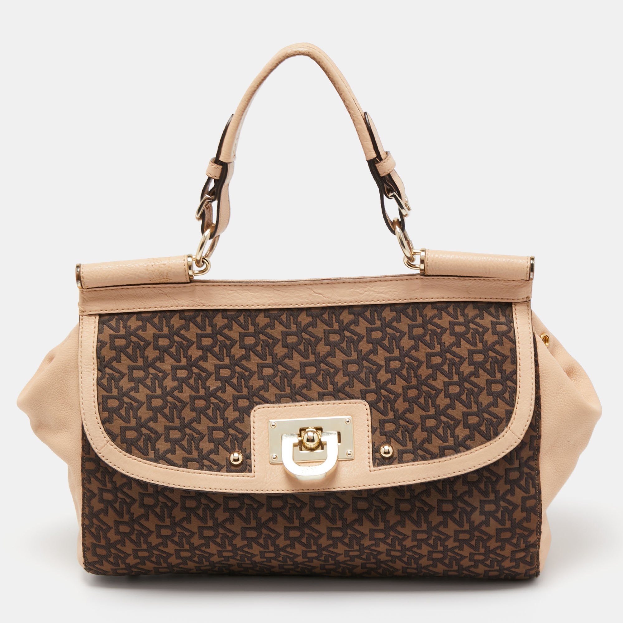 

Dkny Brown/Beige Signature Coated Canvas And Leather Satchel