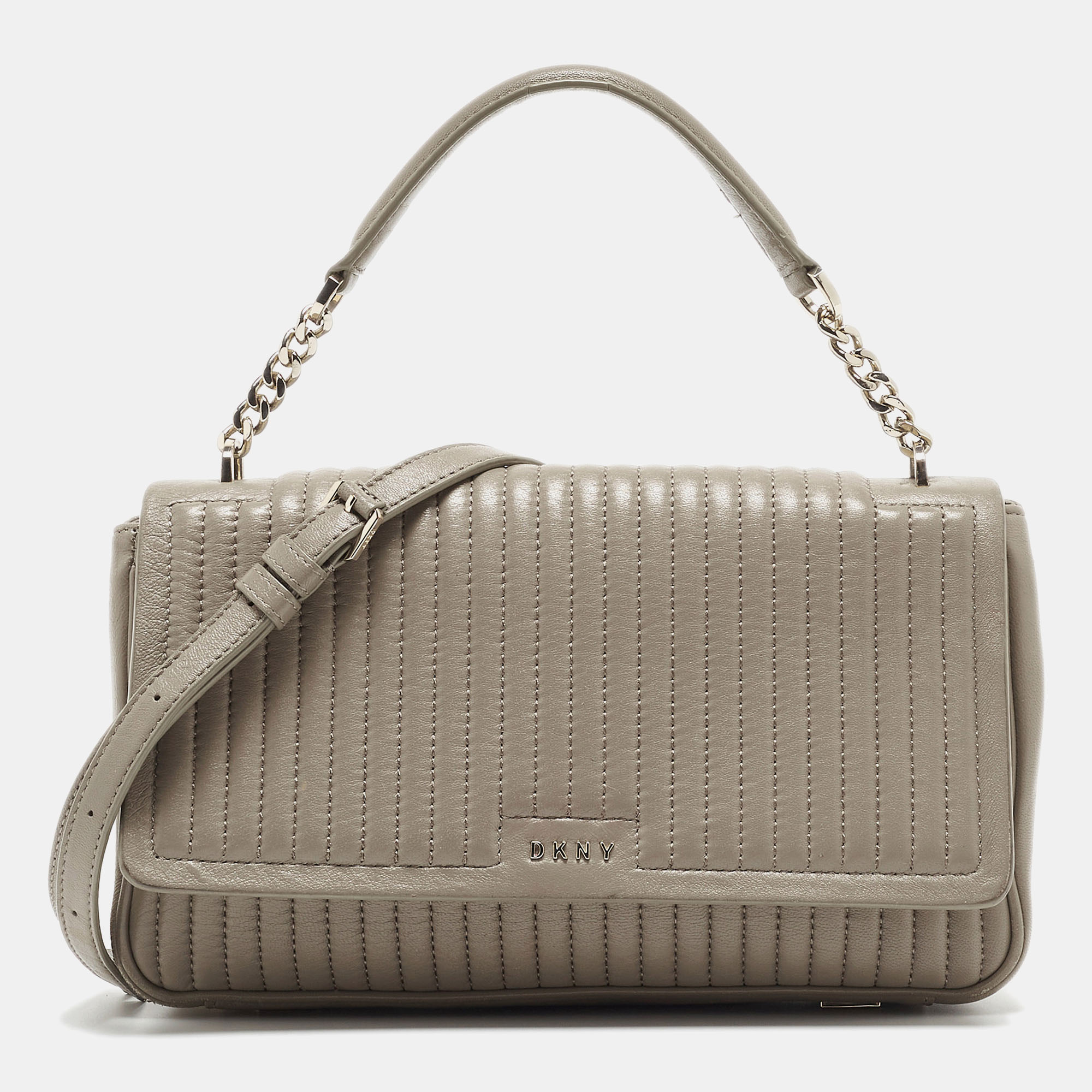 Pre-owned Dkny Grey Pinstripe Quilted Leather Gansevoort Top Handle Bag