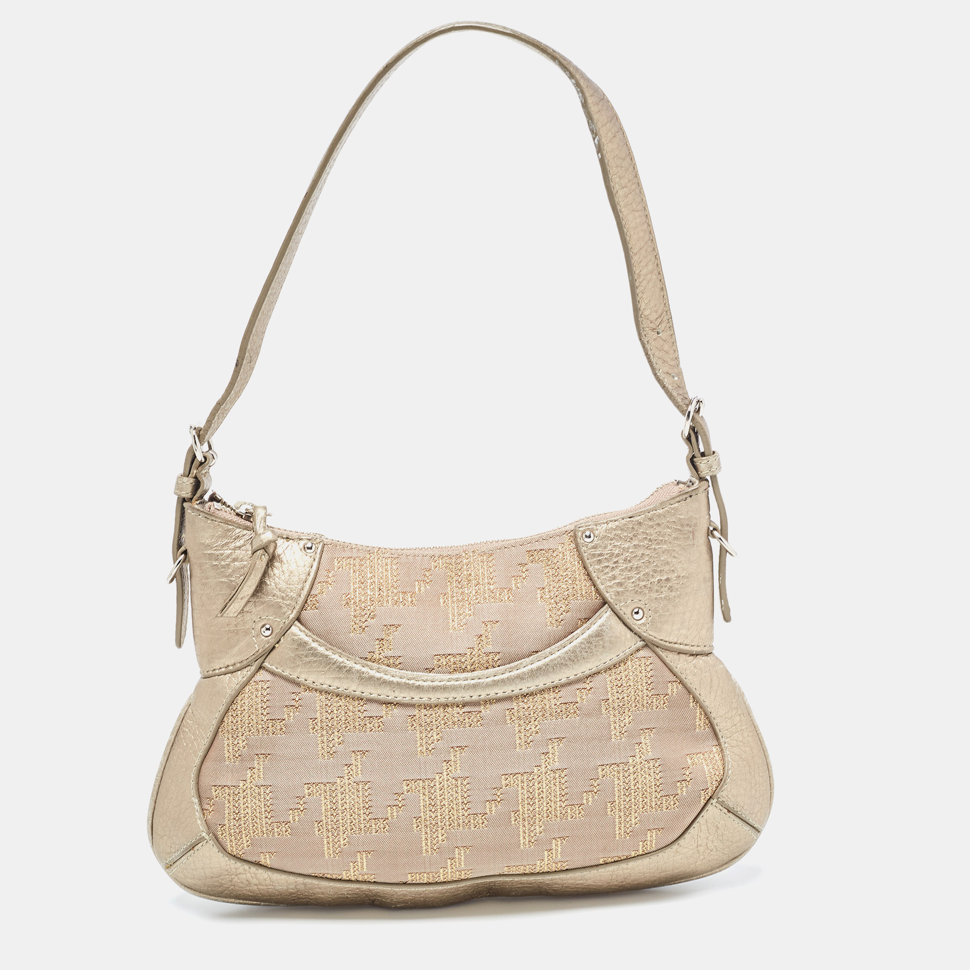 Pre-owned Dkny Gold/beige Canvas And Leather Shoulder Bag