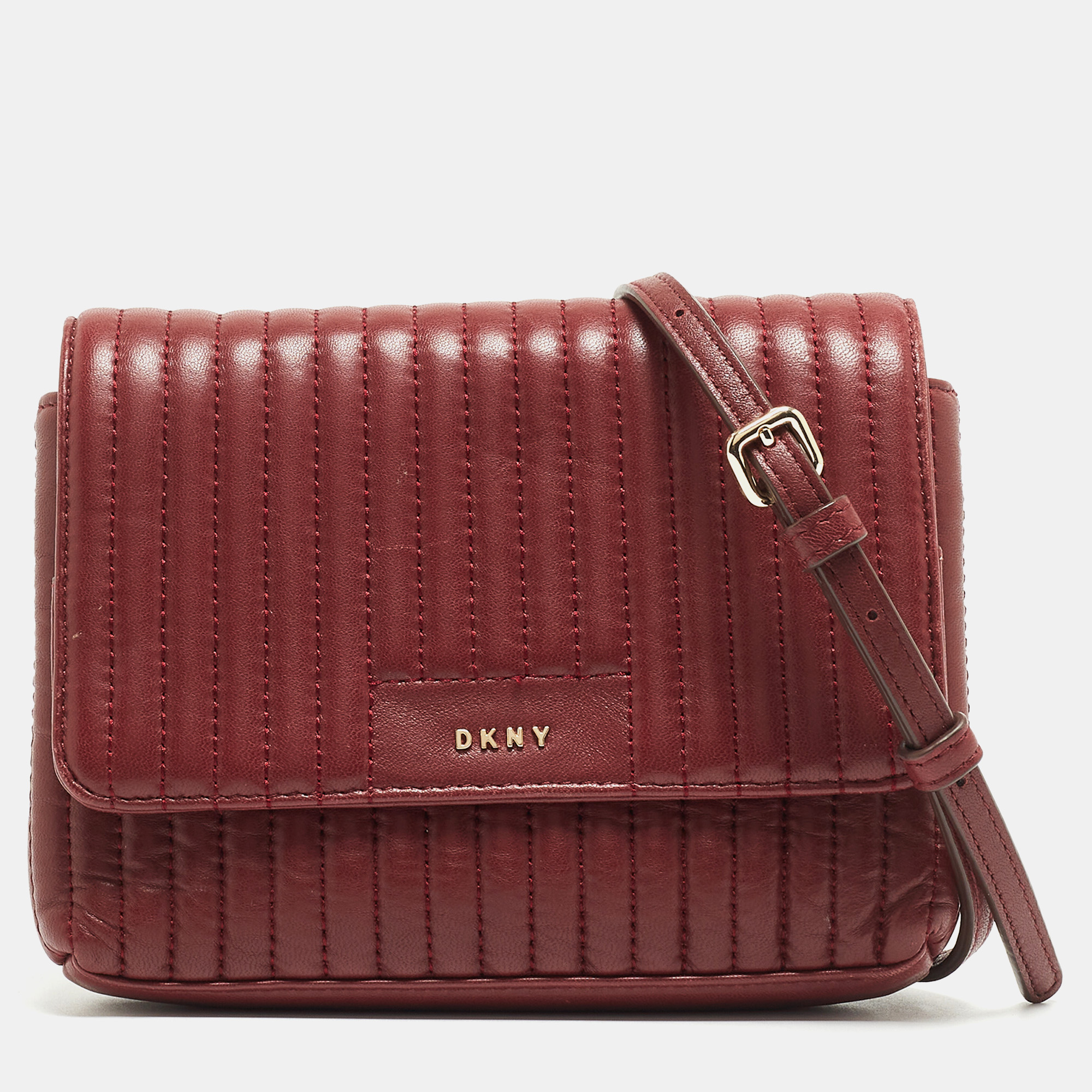 Pre-owned Dkny Burgundy Quilted Leather Gansevoort Crossbody Bag