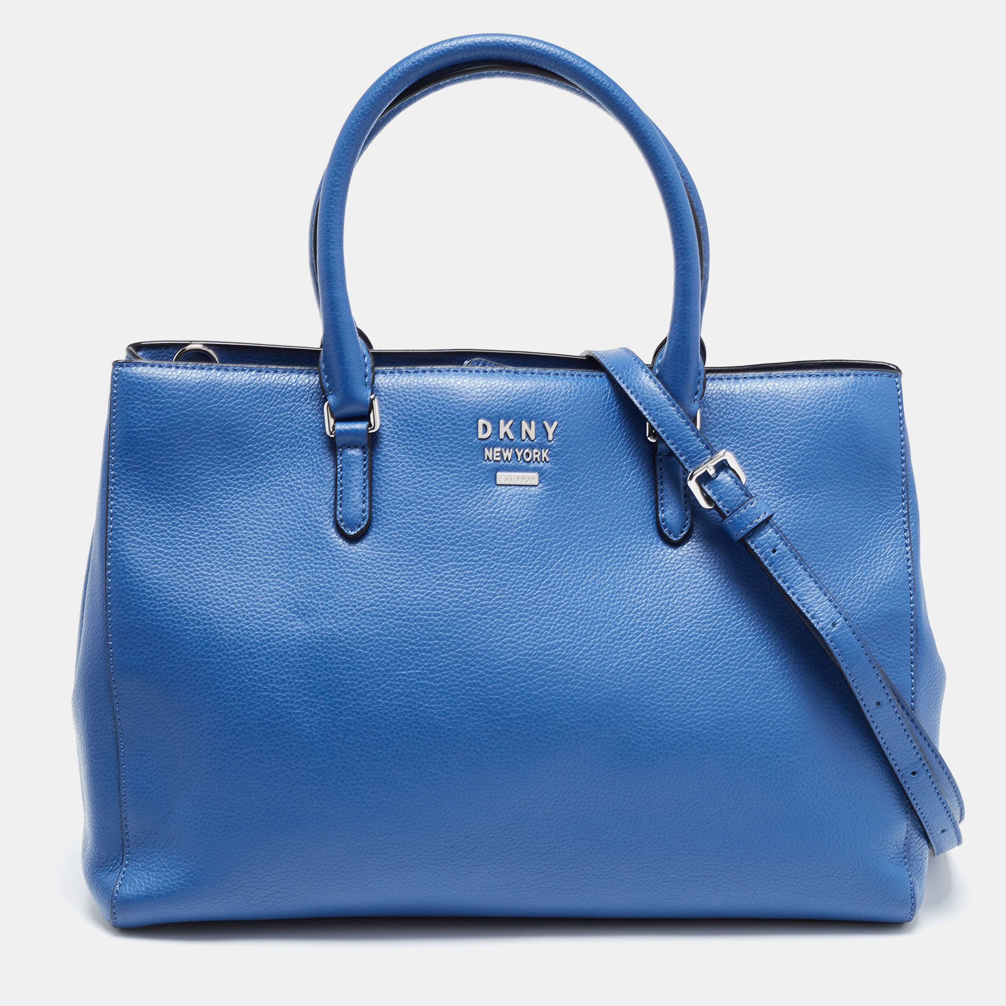 Pre-owned Dkny Blue Leather Whitney Work Tote
