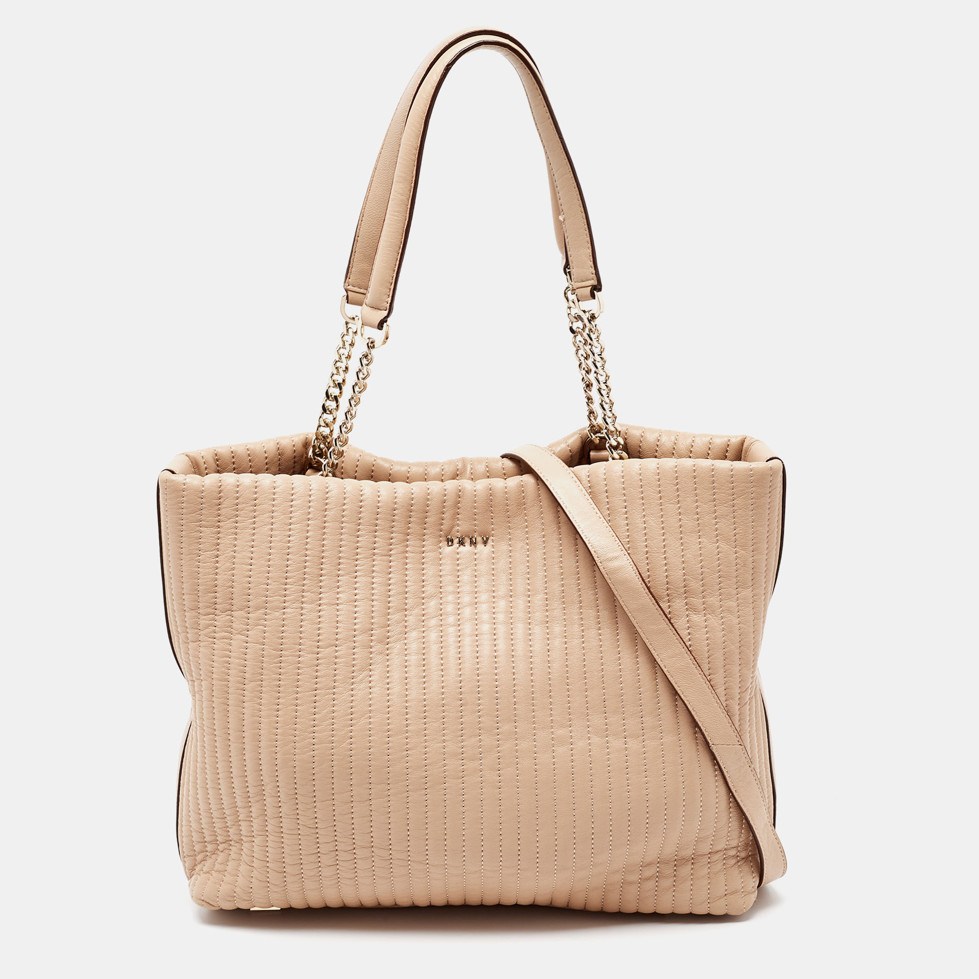 Pre-owned Dkny Beige Quilted Leather Chain Tote