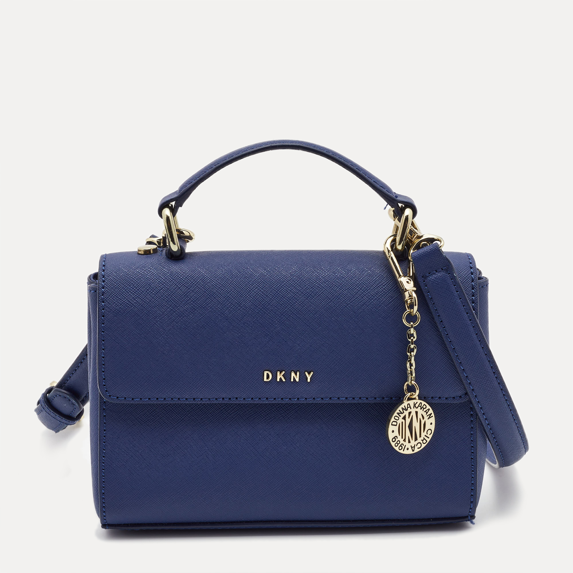 

DKNY Blue Saffiano Leather Top Handle Bag