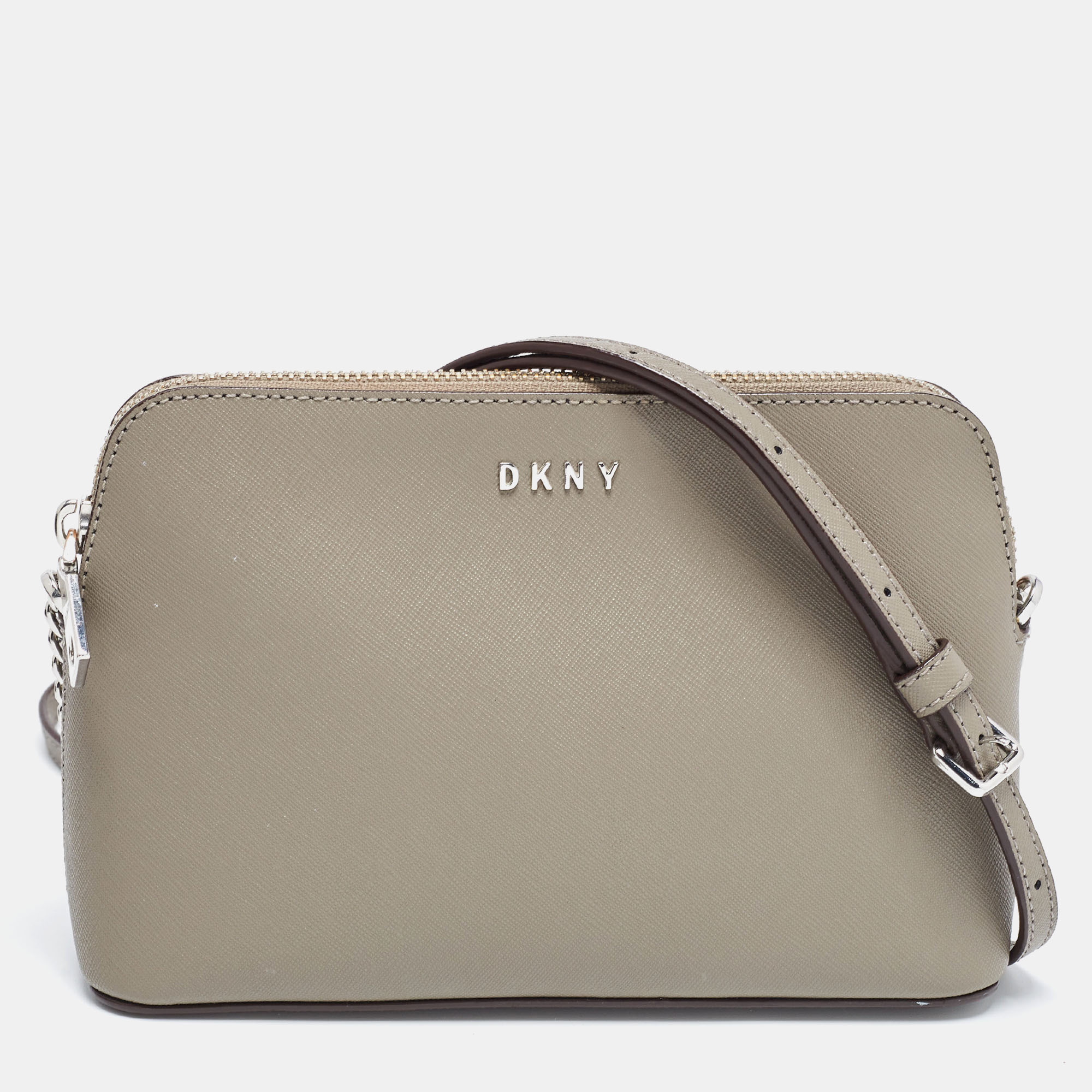 Pre-owned Dkny Grey Leather Bryant Dome Crossbody Bag