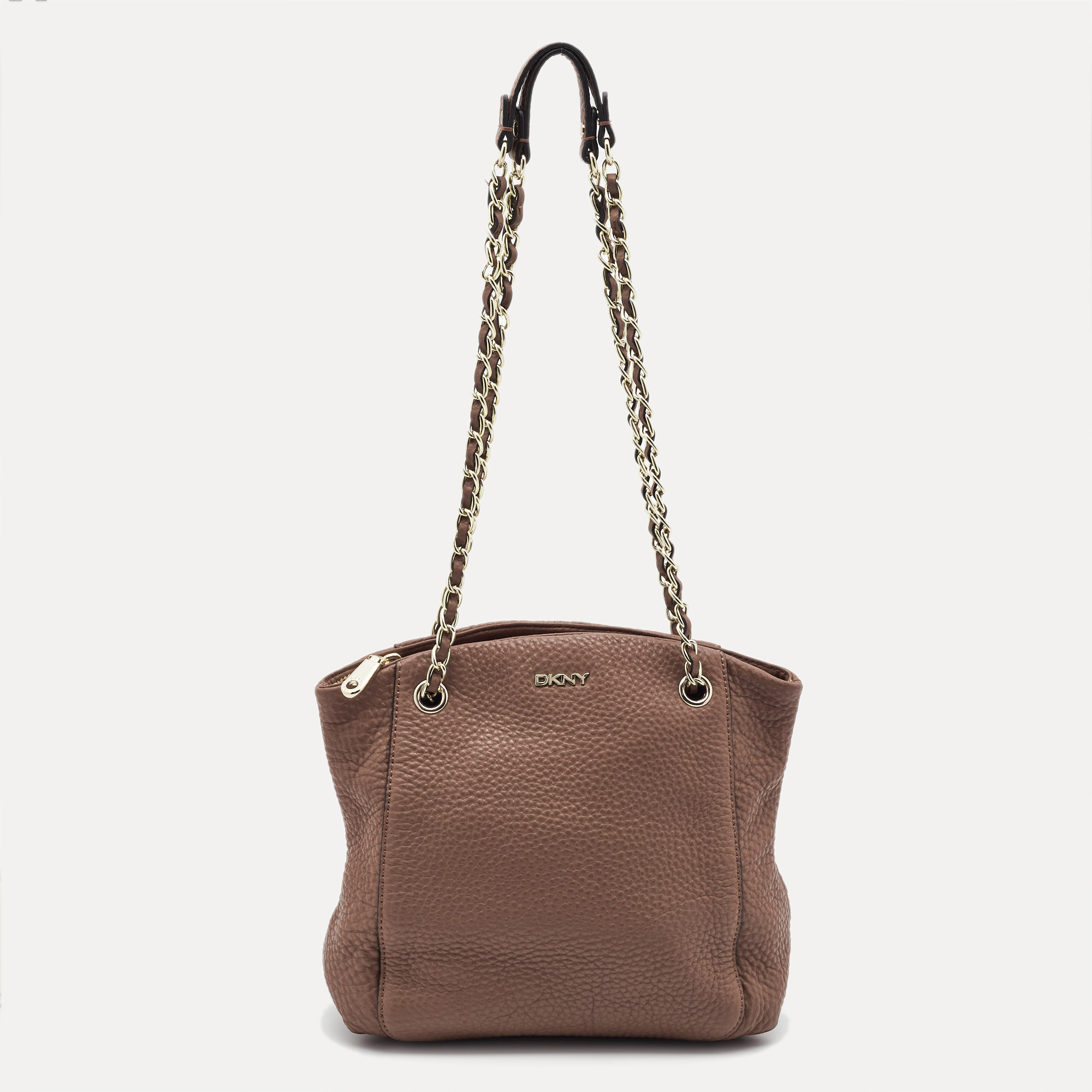 

DKNY Brown Pebbled Leather Chain Tote