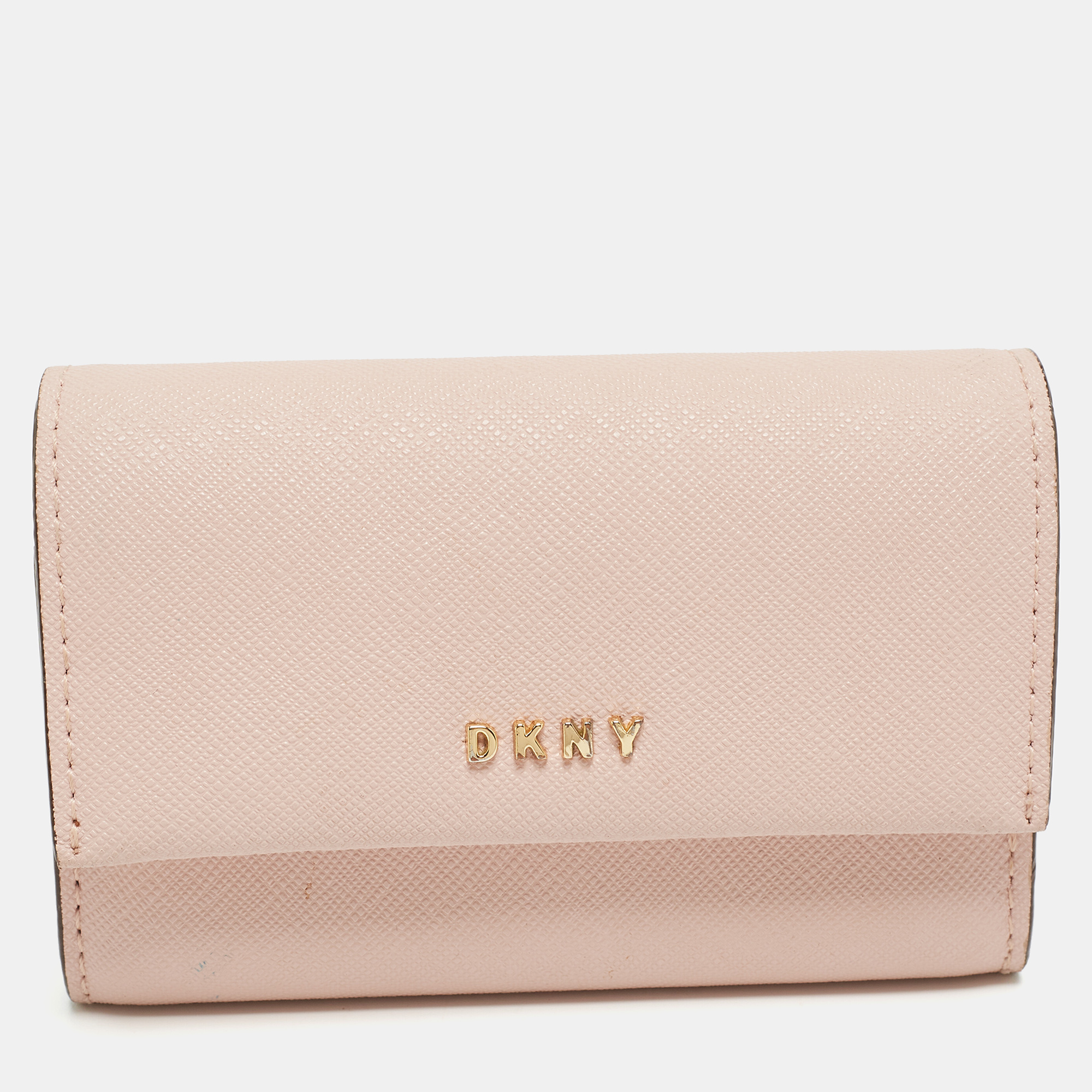 Pre-owned Dkny Pink Saffiano Leather Flap Compact Wallet