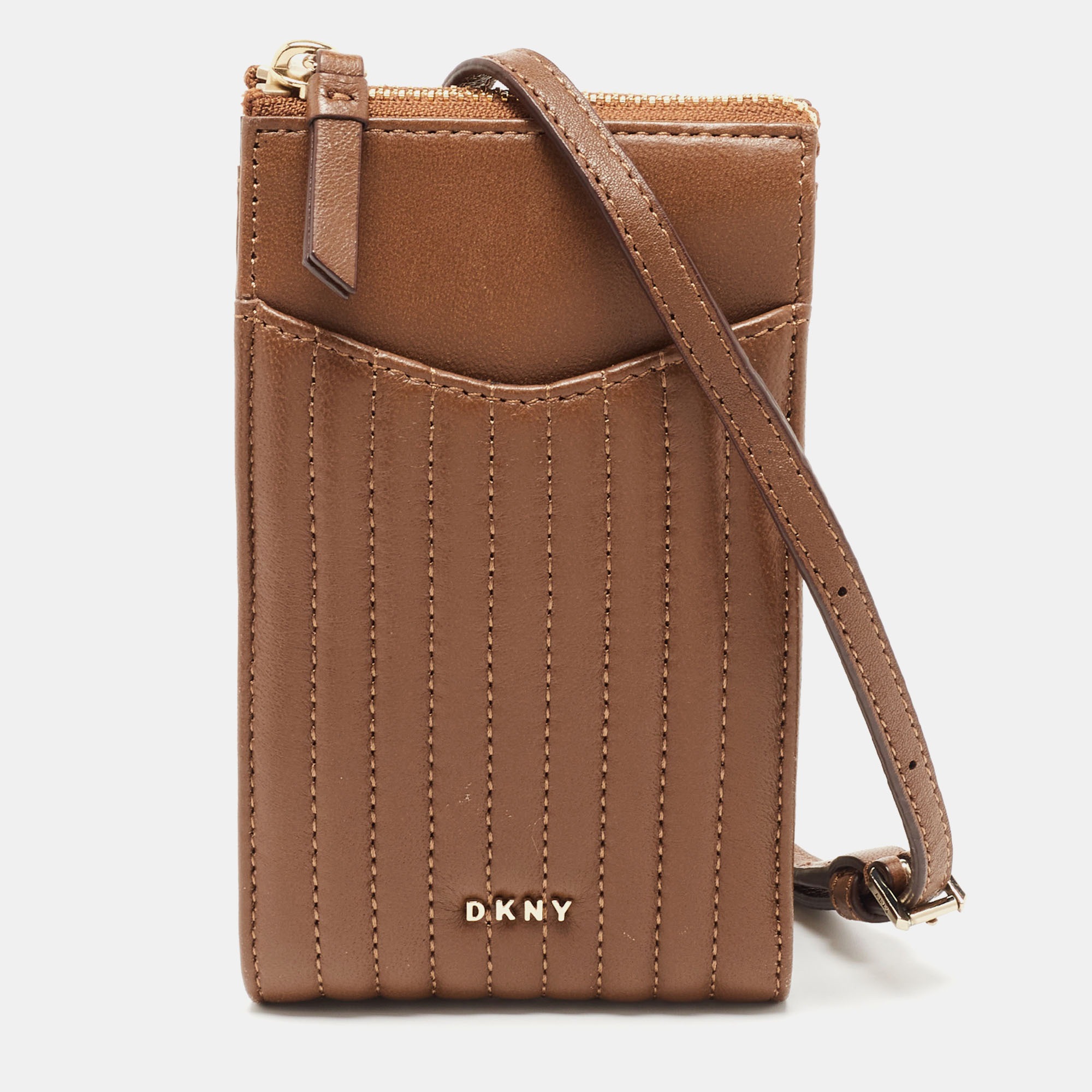 Pre-owned Dkny Brown Leather Phone Crossbody Bag